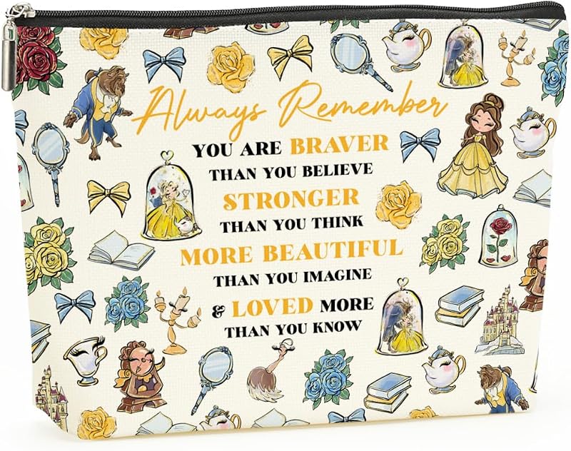 Necessaire Decohim retangular com zíper, estampa Cartoon, cor braver stronger beautiful loved 10, Pacote com 1
