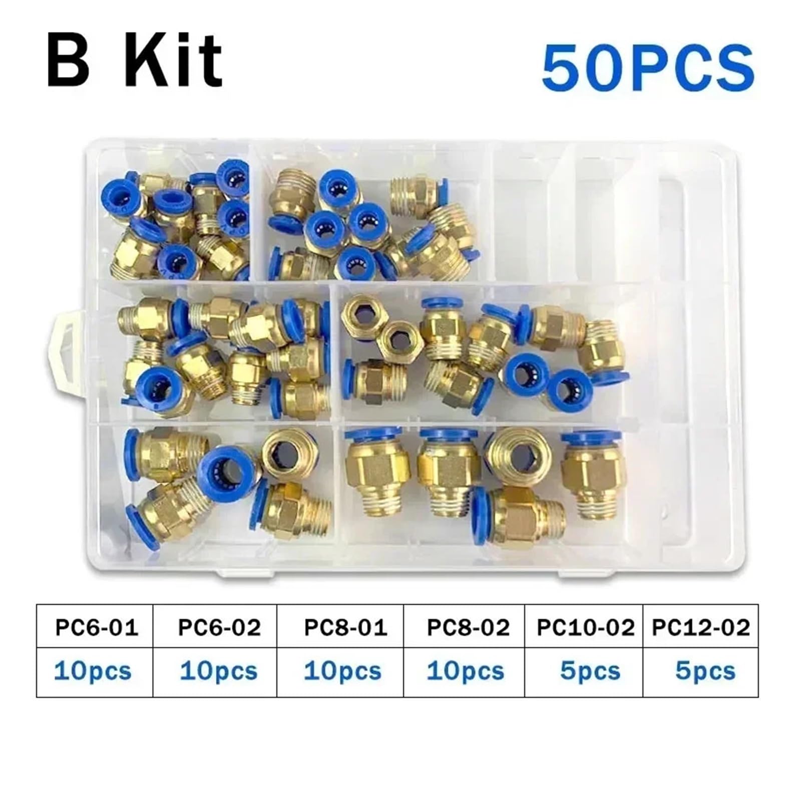 Złączki pneumatyczne Seria PC 4mm-12mm Zestaw złączy trójnikowych prostych kolankowych 40-134 szt.(B Kit (50pcs))