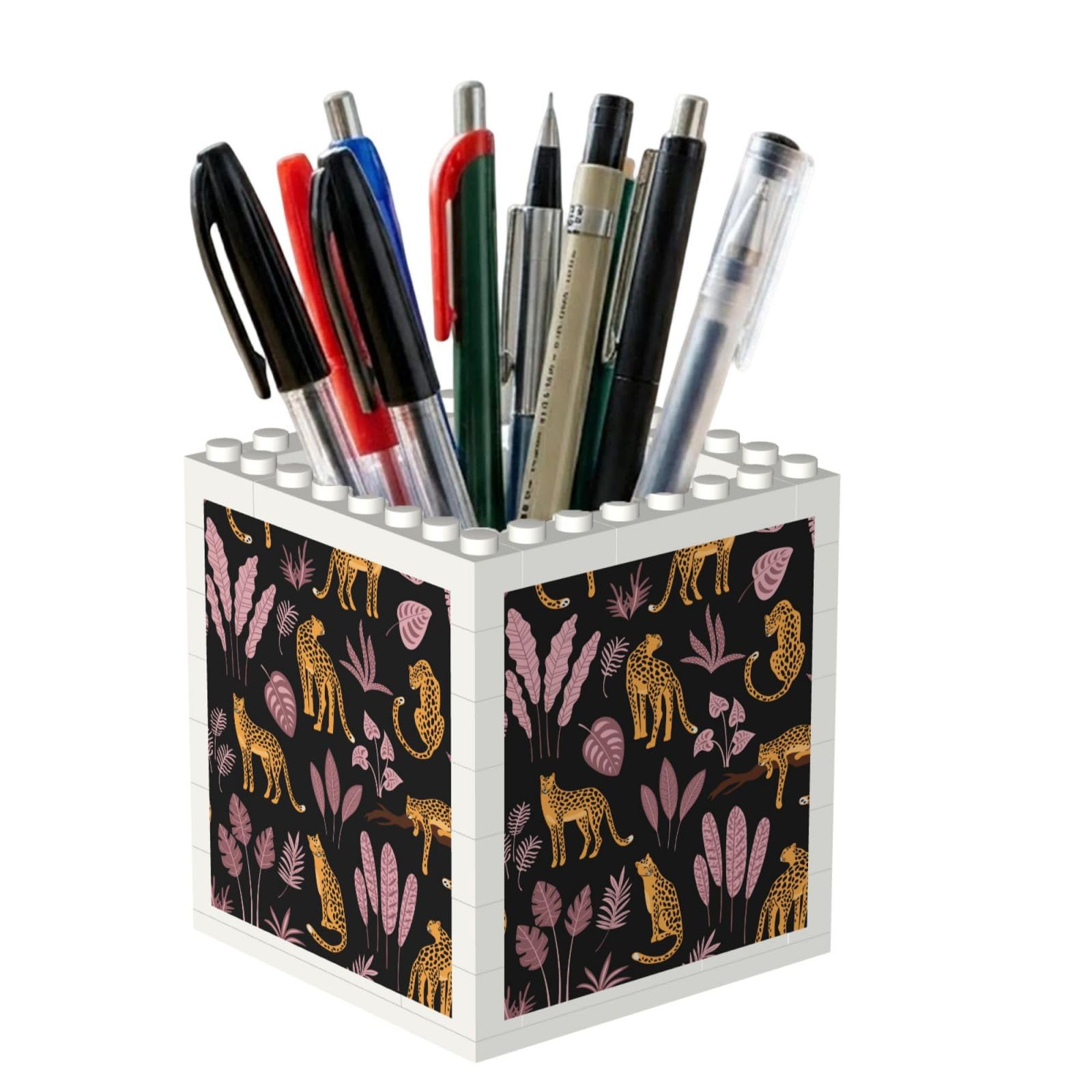Poadnly Leopard Tropical Pattern, Pen Pot Pencil Holder for Office Home School, Compact Desk Organiser for Office Stationery