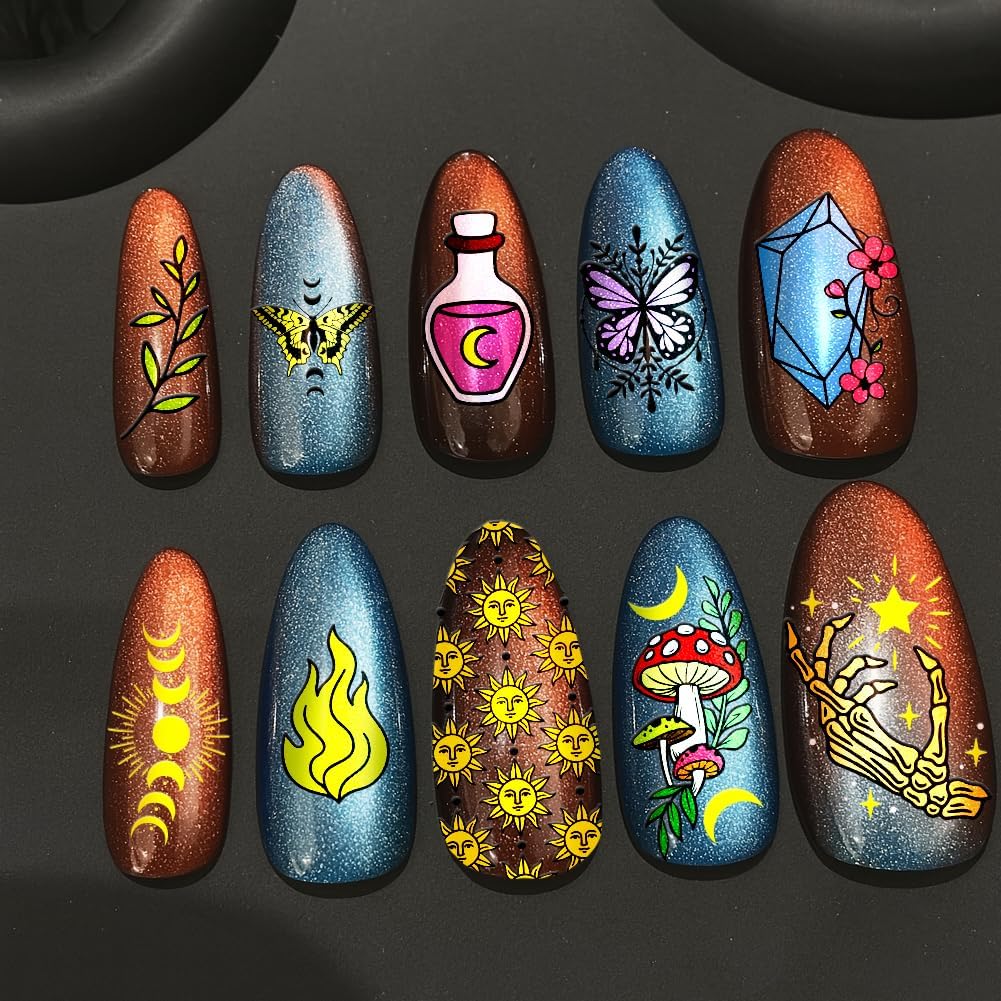 PH PandaHall 3pcs Magic Nail Stamping Plates, Sun Moon Tarot Nail Art Templates Gothic Skull Witchcraft Art Stencils Image Plate with Stamper and Scraper for DIY Print Manicures Salon Design Halloween