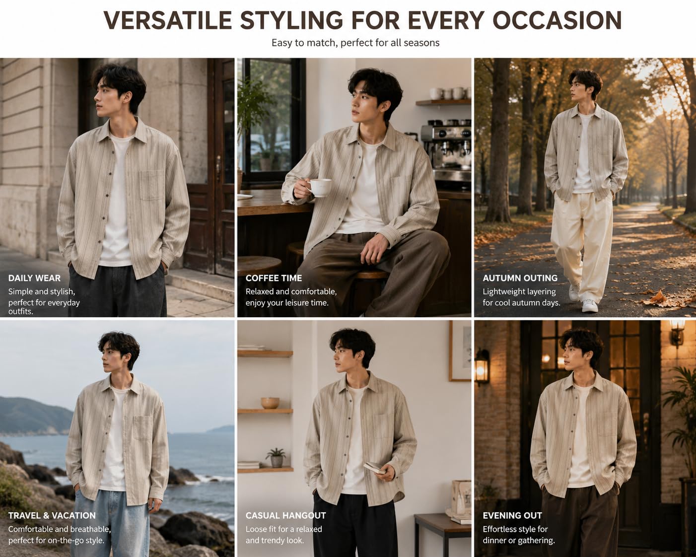 Generico Camicia A Righe da Uomo, vestibilità Comoda, Maniche Lunghe, Casual, Vintage, con Bottoni, Colletto A Revers, Top da Indossare A Strati per L'Autunno, Abbigliamento Quotidiano, Streetwear.