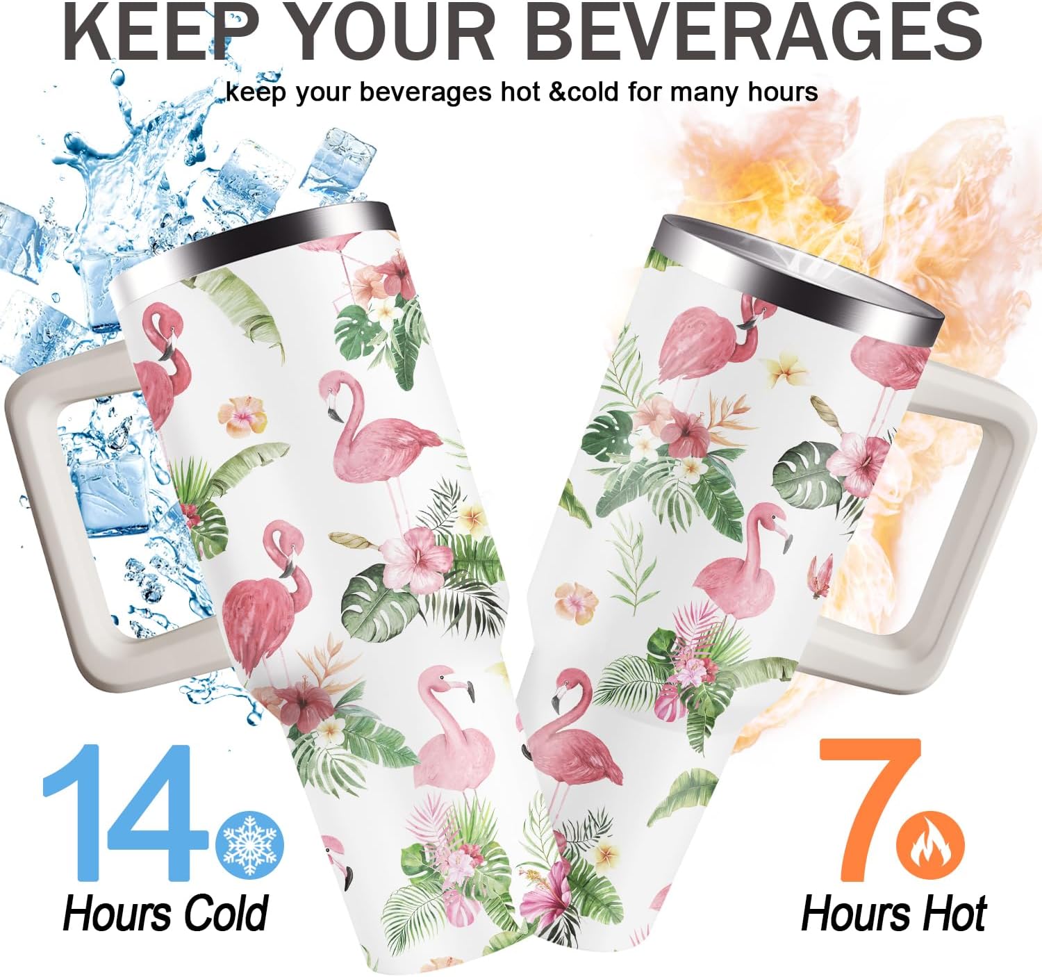OccuPied Flamingo Tumbler with Handle Flamingo Gifts for Women 40oz Cup Stainless Steel Water Bottle Insulated Travel Coffee Mug with Lid and Straw