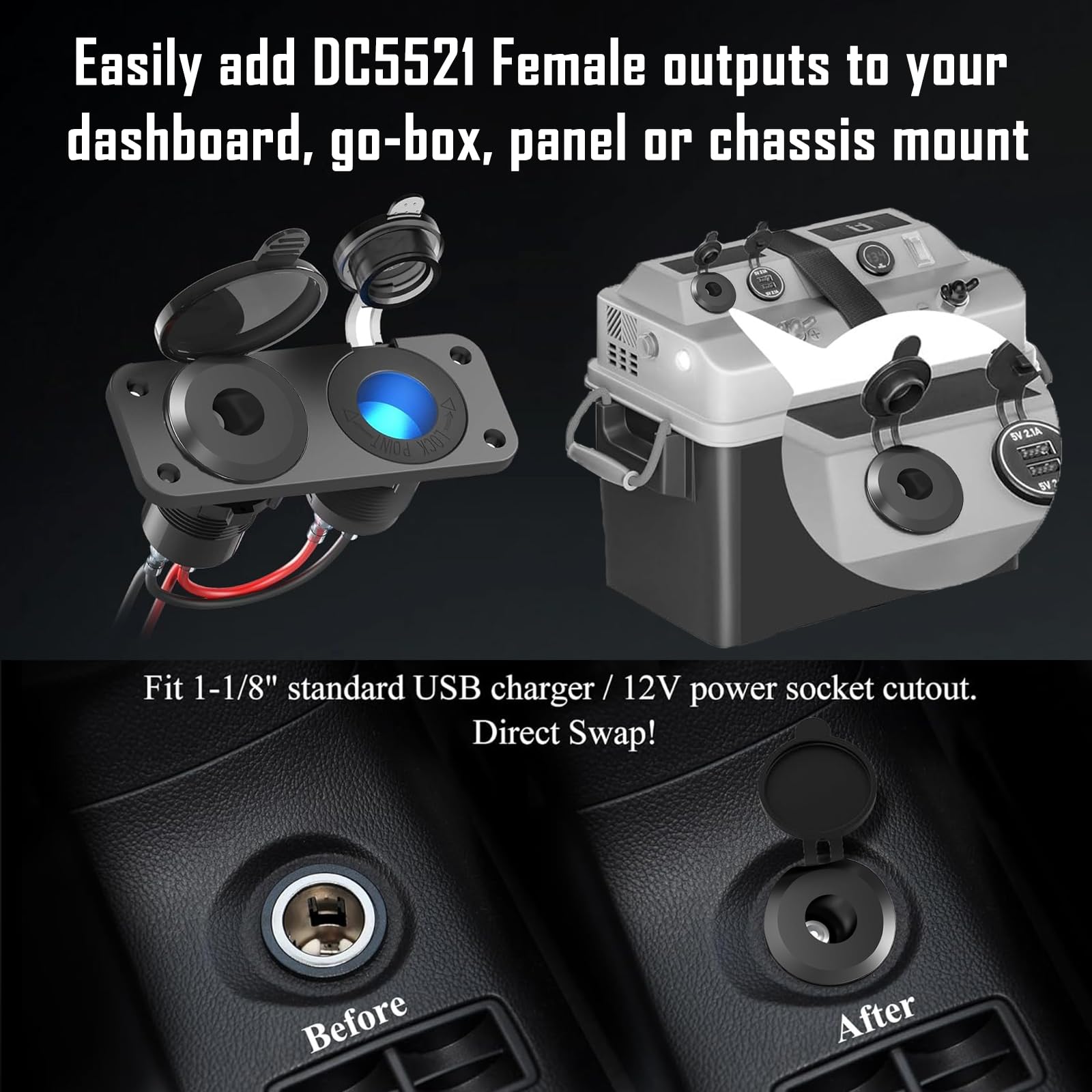 Starlink - Mini adaptador de batería hembra a enchufe de junta tórica con portafusibles ATC/ATO, cable de extensión Starlink Mini CC, adaptador convertidor de corriente impermeable