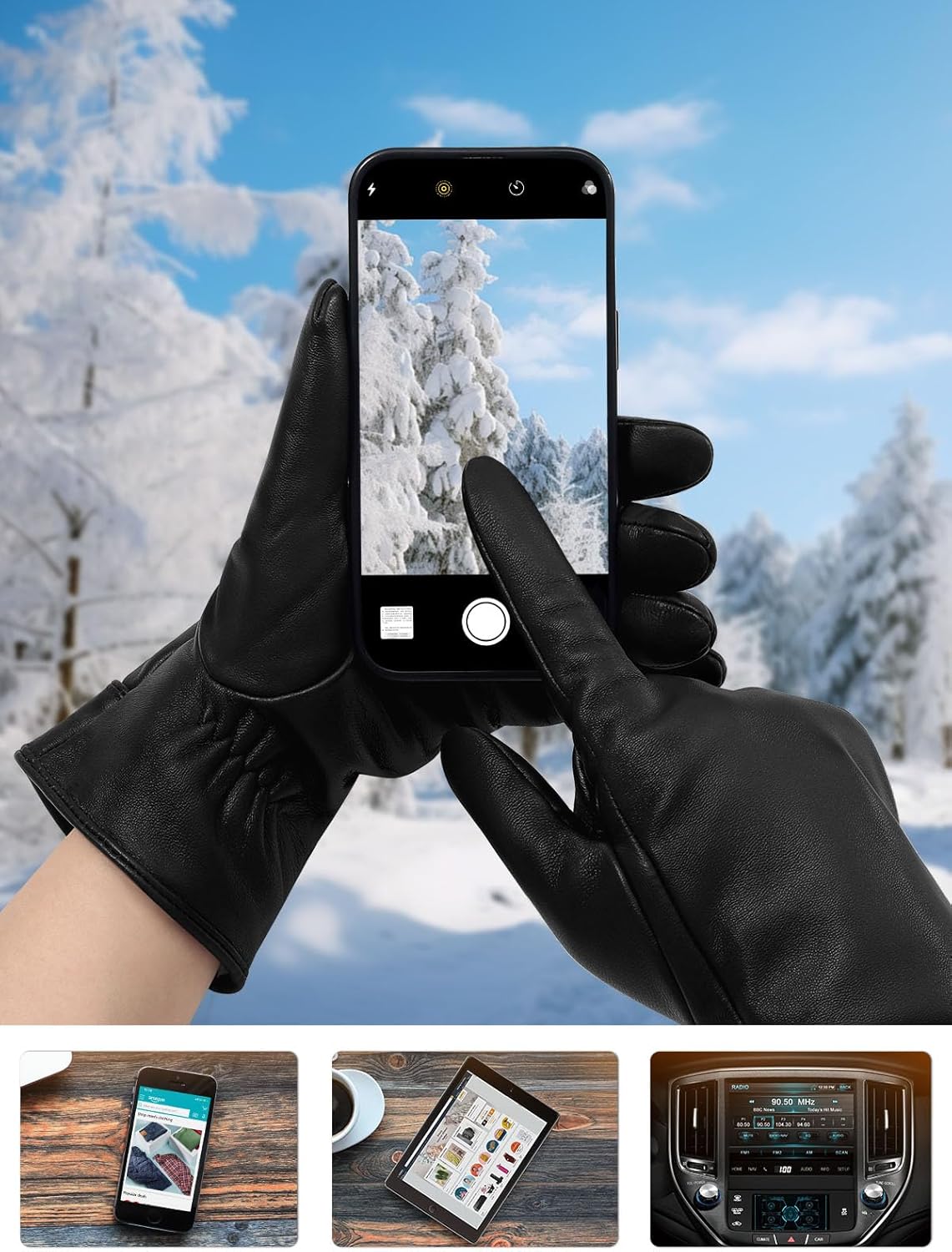AMVELOP Leather Gloves For Women Winter Warm Cashmere Lining Glove Touch Screen Texting Driving Lambskin Gloves - Image 4