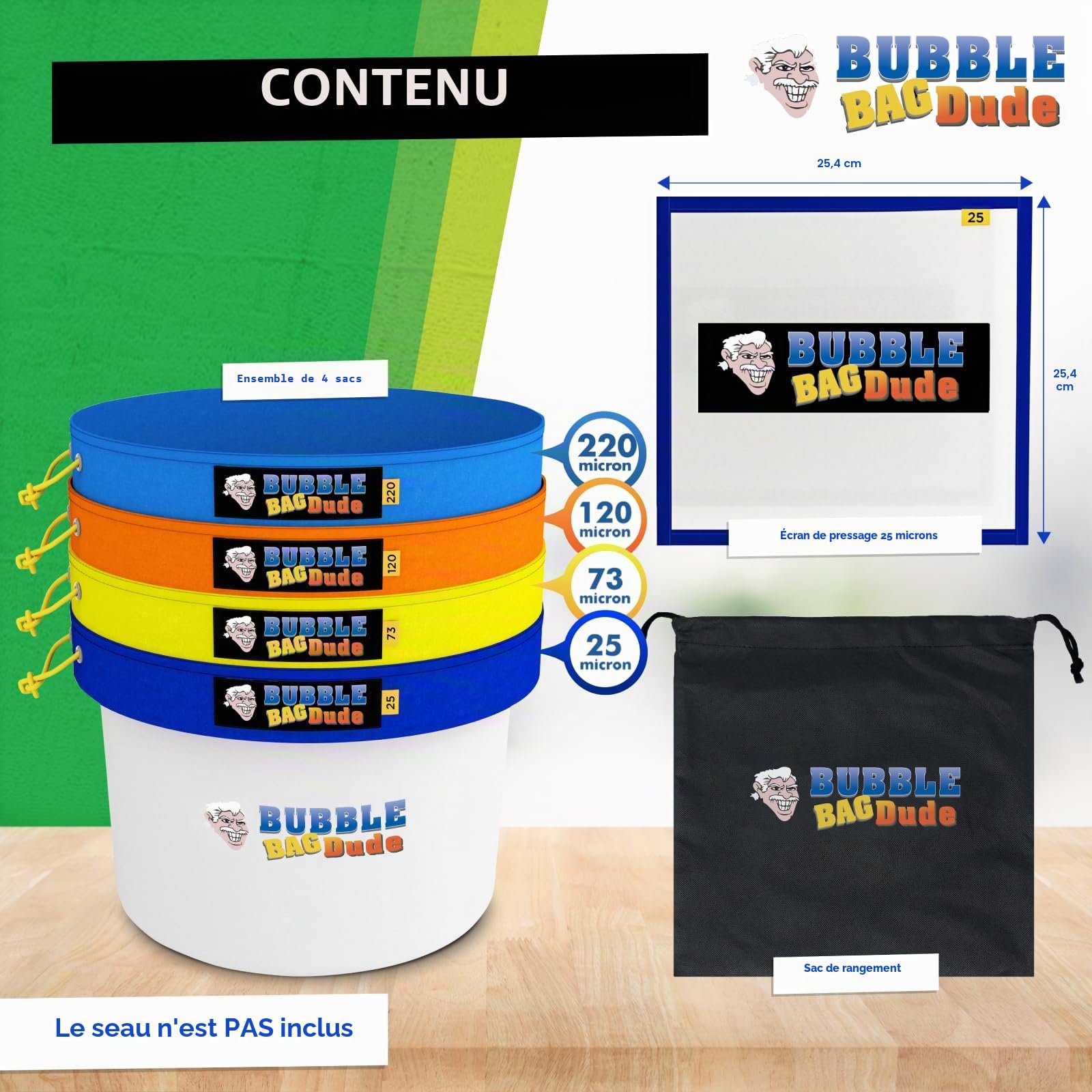 BubbleBagDude Kit d’extraction avec 4 sacs « Bubble Bag » de 19 litres, avec écran de pression et sac de rangement