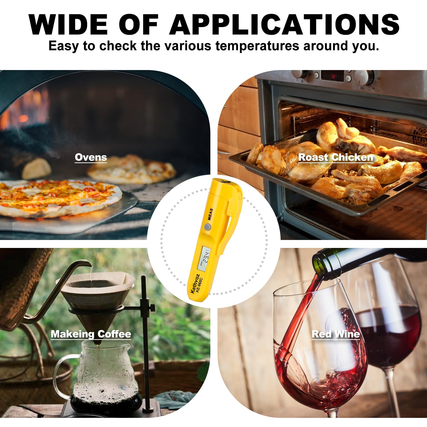 Thermomètre Infrarouge Sans Contact Mini, Kethvoz Stylo Thermometre Surface Portable avec Clip Poche, -30°C~275°C, pour Cuisine/Alimentaire/Patisserie/Chocolat/Viande/Barbec (2 lot de)