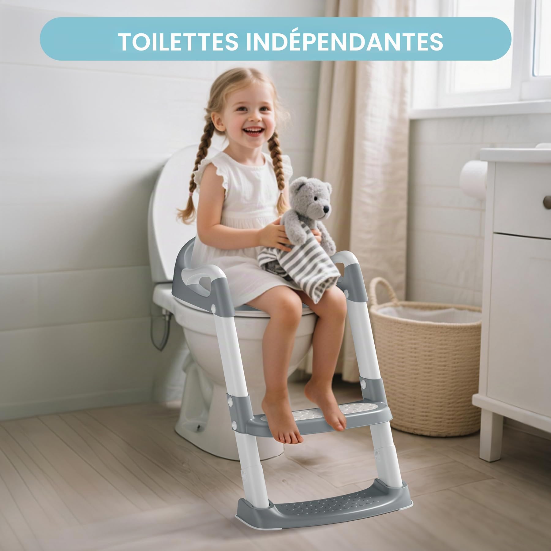 COOSEYA Reducteur Toilette Enfant,Rehausseur Toilette Enfant Bebe pour Les Garçons et Les Filles, Réducteur WC Filles Garçons Pliable Antidérapant Coussin doux Anti-éclaboussures (Gris)