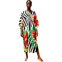 RanRui Floral Kaftan Dresses for Women Plus Size Beach Cover Up Silk Kaftans with Batwing Sleeves