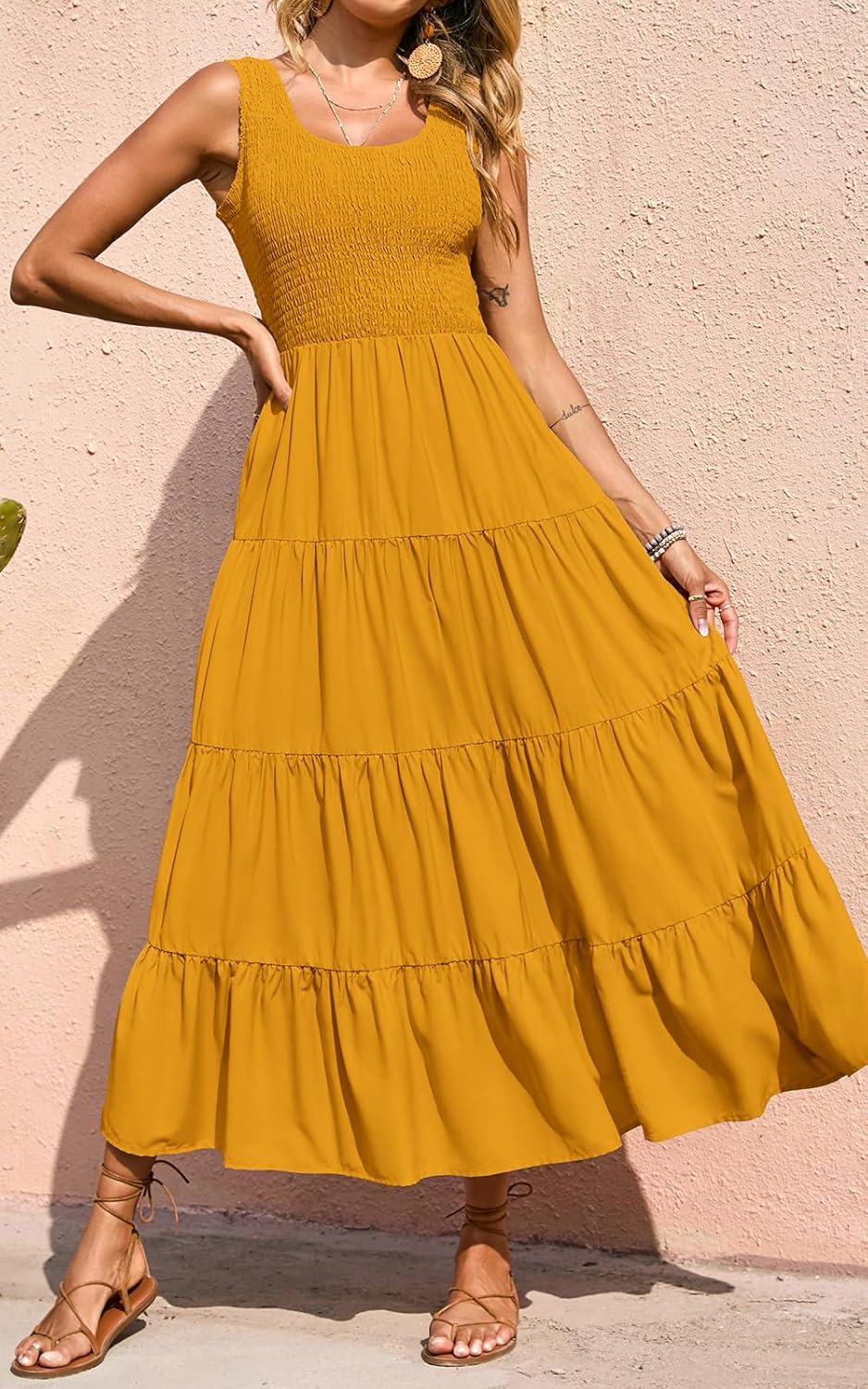 PRETTYGARDEN Women's 2026 Casual Loose Plain Maxi Sundress Smocked Tank Dress Sleeveless Spring Beach Tiered Long Dresses - Image 3