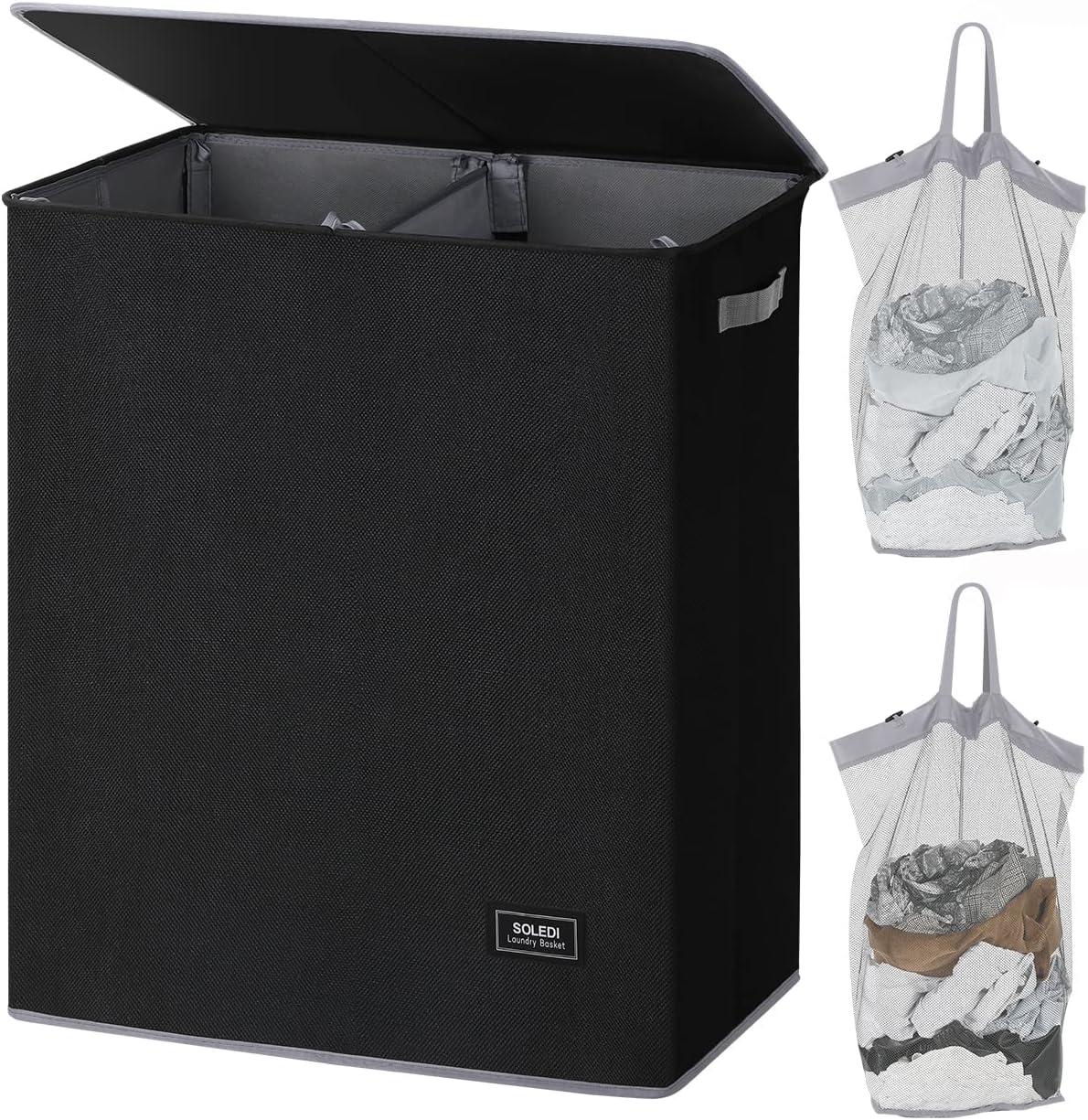 SOLEDI 145L Double Laundry Hamper with Lid, Laundry Basket 2 Section