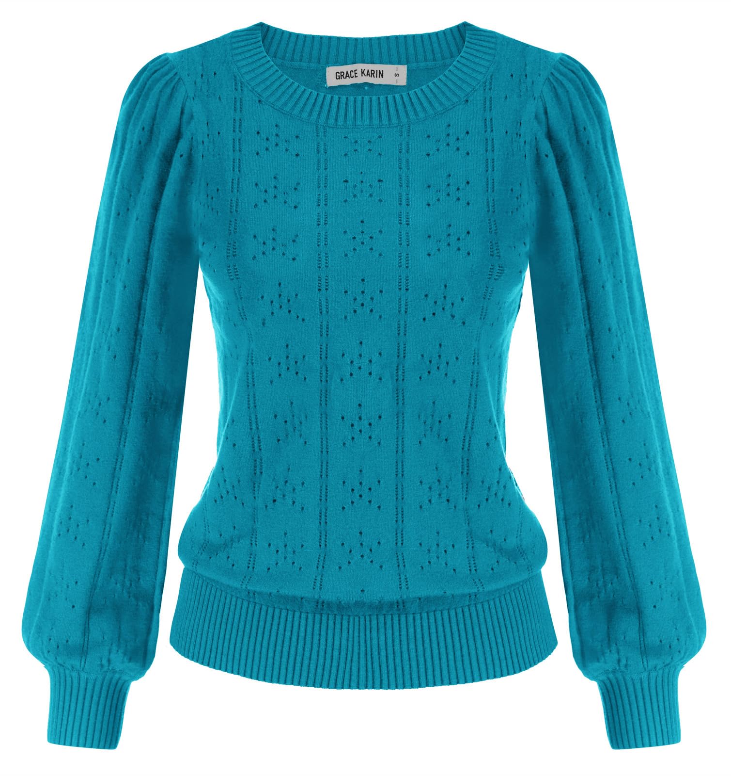 GRACE KARIN Maglia Elegante Donna a Manica Lunga con Scollo a Rotondo Tinta Unita