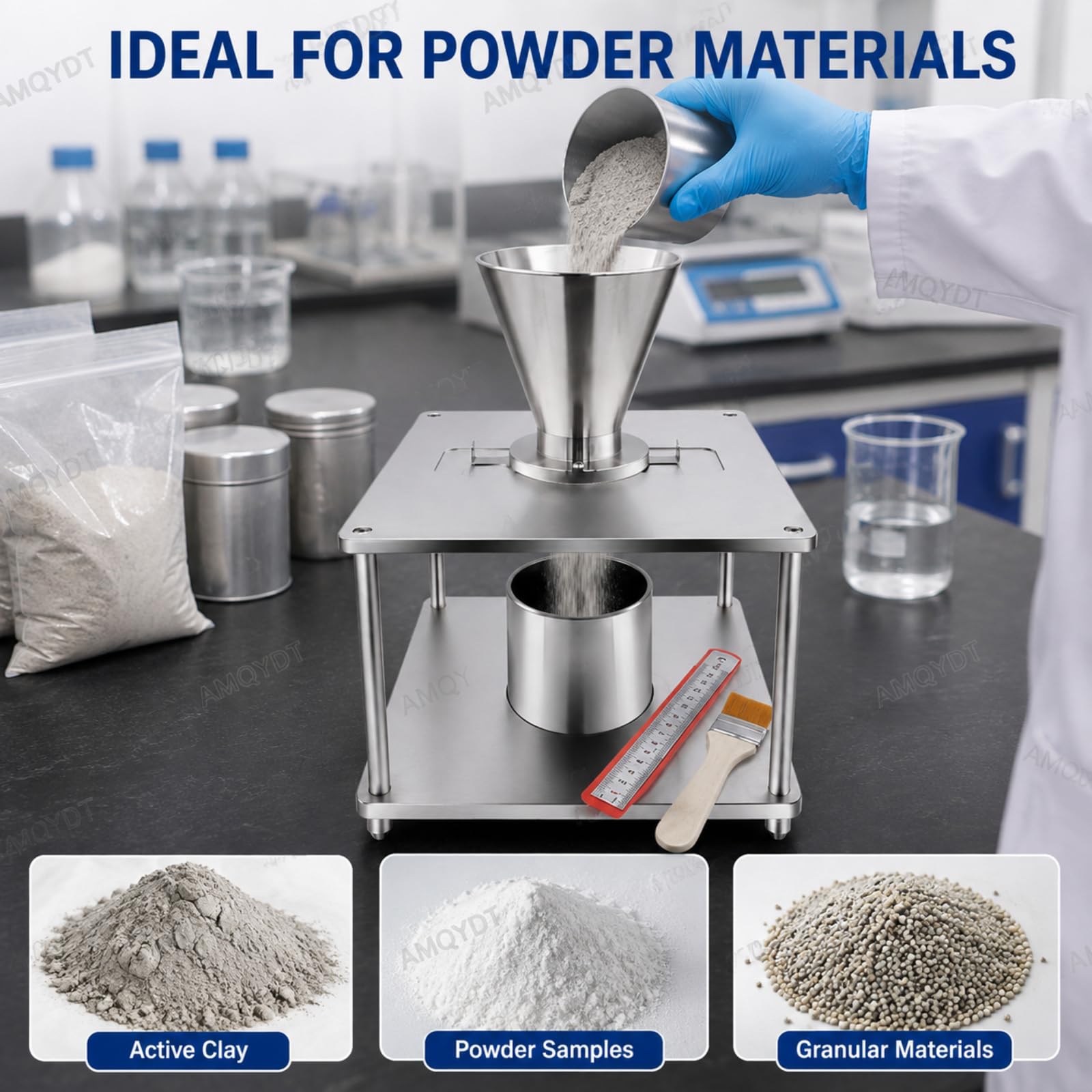 Medidor De Densidad Aparente De Polvo, Volumétrico De Acumulación Natural, Densímetro De Acero Inoxidable con Vaso Medidor De 500 Ml Y Salida De Embudo De 30 Mm para Polvos De Metal Y Aleación