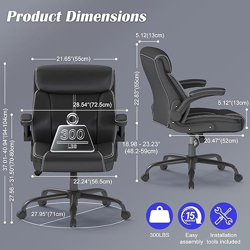 Miniatura 3 de Silla de oficina ejecutiva de cuero, silla ergonómica de escritorio de oficina en casa con reposabrazos abatibles, altura ajustable, respaldo medio