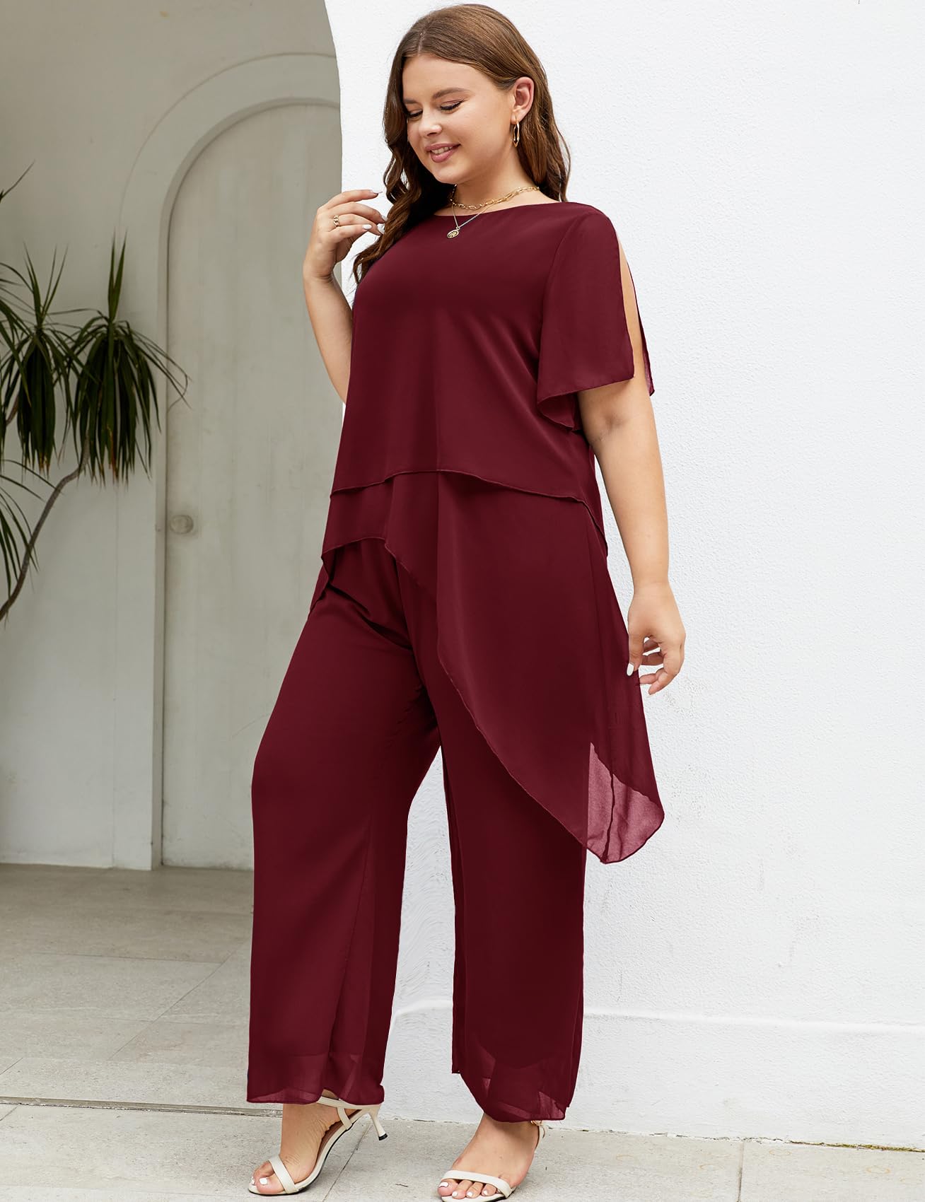 ZOMVA Ensemble 2 pièces habillé en mousseline de soie pour mariage, mère de la mariée, marié, tenue formelle et élégante