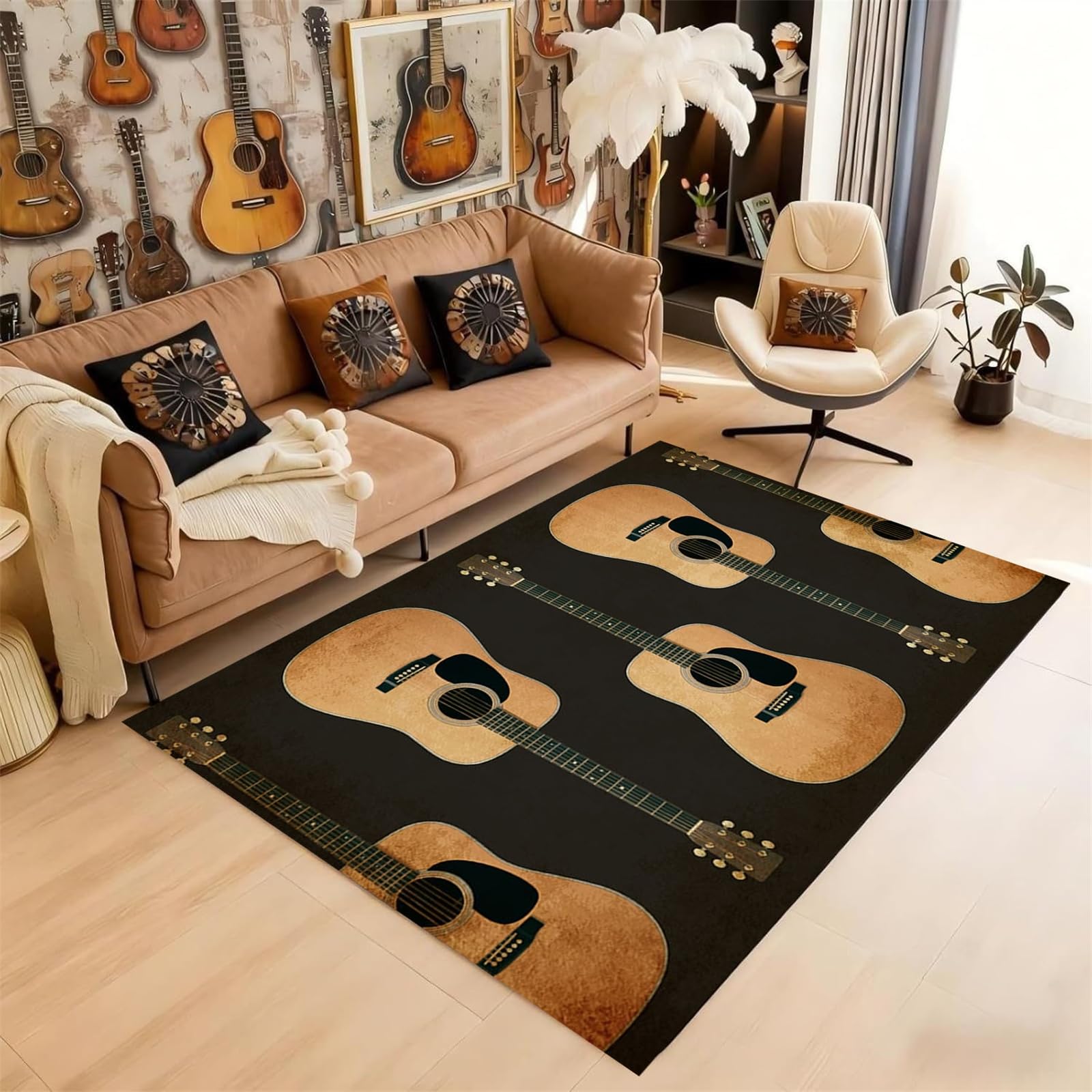 HONGXIU 60x110cm Guitar Area Rug Vintage Guitar Music Lovers Rug, Anti-Slip Noise Reduction Machine Washable Durable Rug for Music Room Living Room Bedroom Office Home Decor