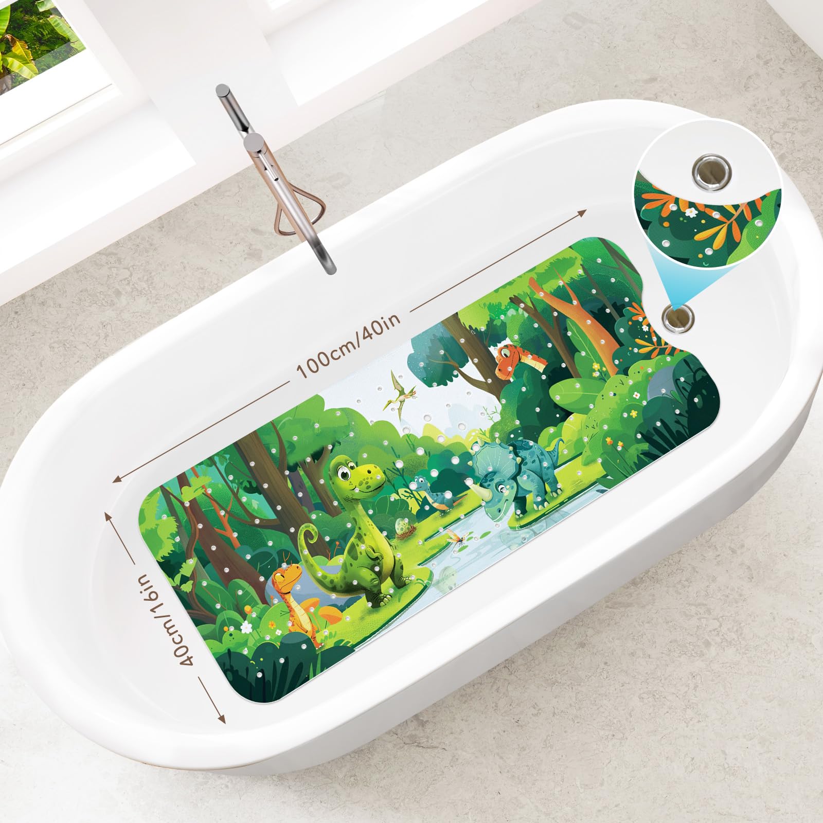 SHUCHING Tapis de Bain Antiderapant Enfant 100 x 40 cm sans BPA Lavable en Machine Dinosaure