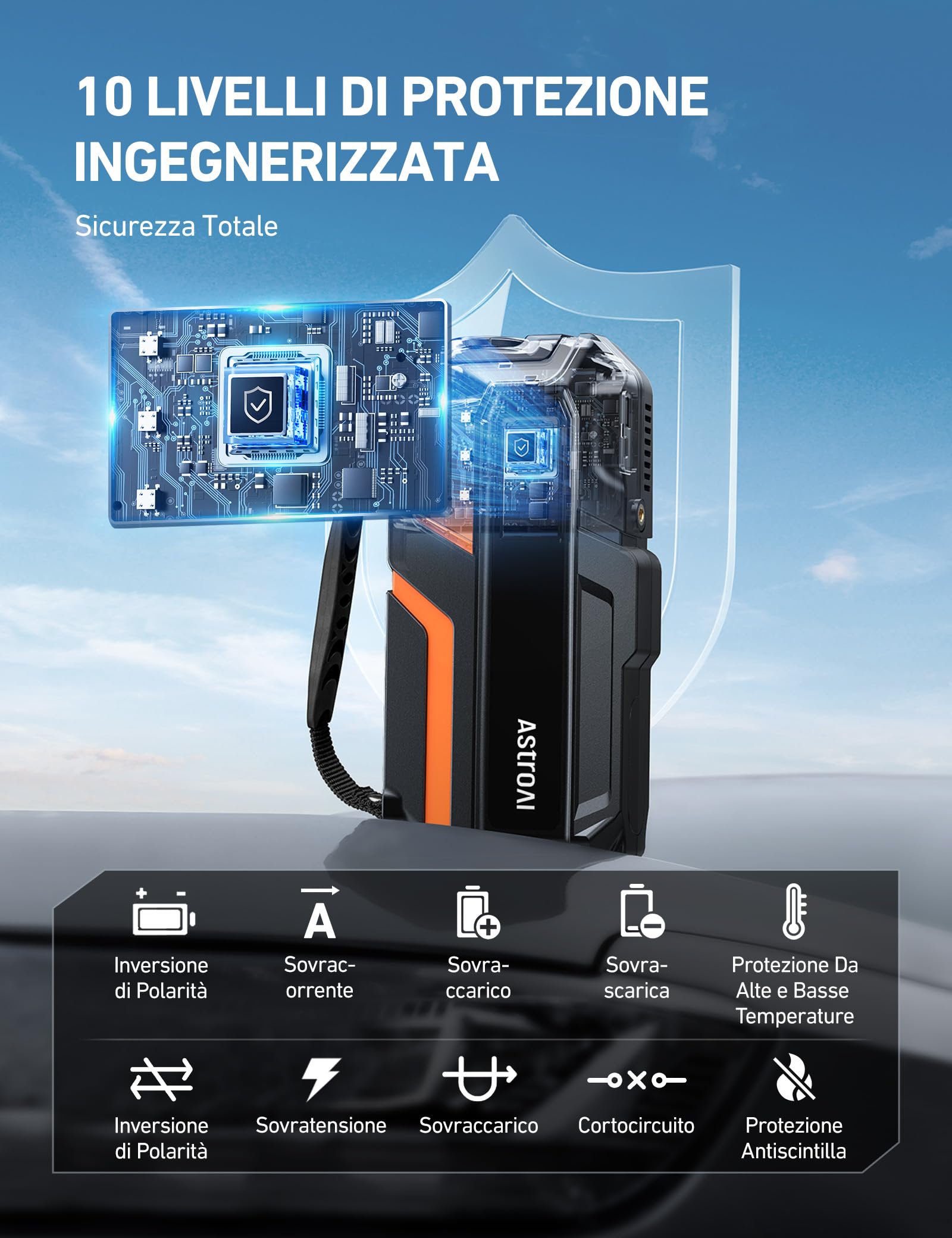 AstroAI MF16 Booster Avviamento 8000A & 150PSI Compressore Aria Portatile, Avviatore di Emergenza per Auto/Moto (10L Benzina/8L Diesel) con Torcia LED&Display