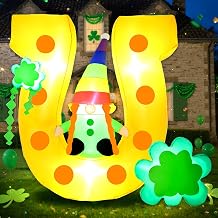 4.9FT St Patricks Day Inflatables Outdoor Decorations Blow Up Gnome Sits on Lucky Horseshoe Arch with Shamrock LED-Lighted Decor Leprechaun for Yard Lawn Garden Party Holiday