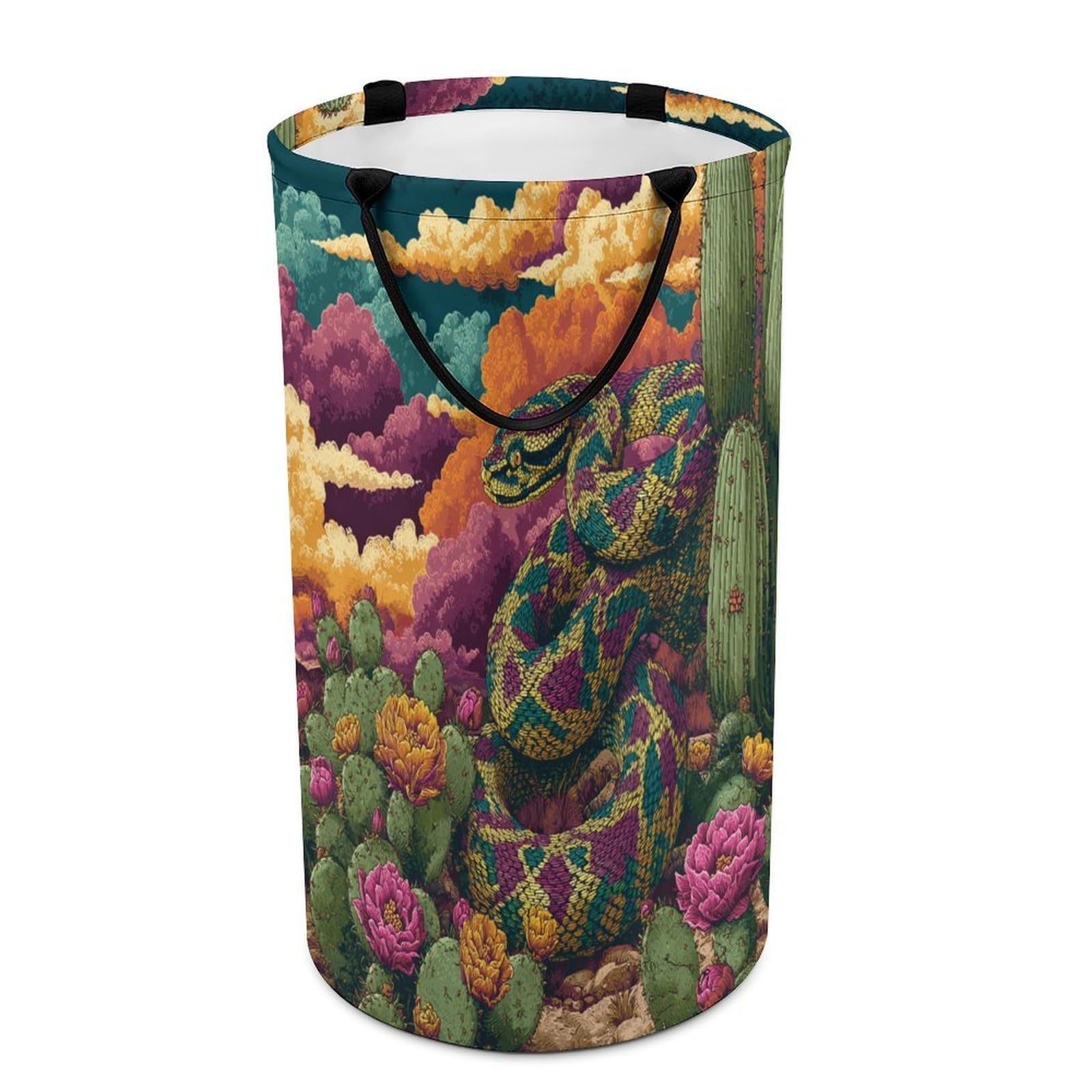 LUYYSKY Retro Classic Animals Snake Collapsible Dirty Clothes Basket, Modern Art Western Desert Plants Cactus Floral Wildlife Snake Portable Clothes Storage Basket