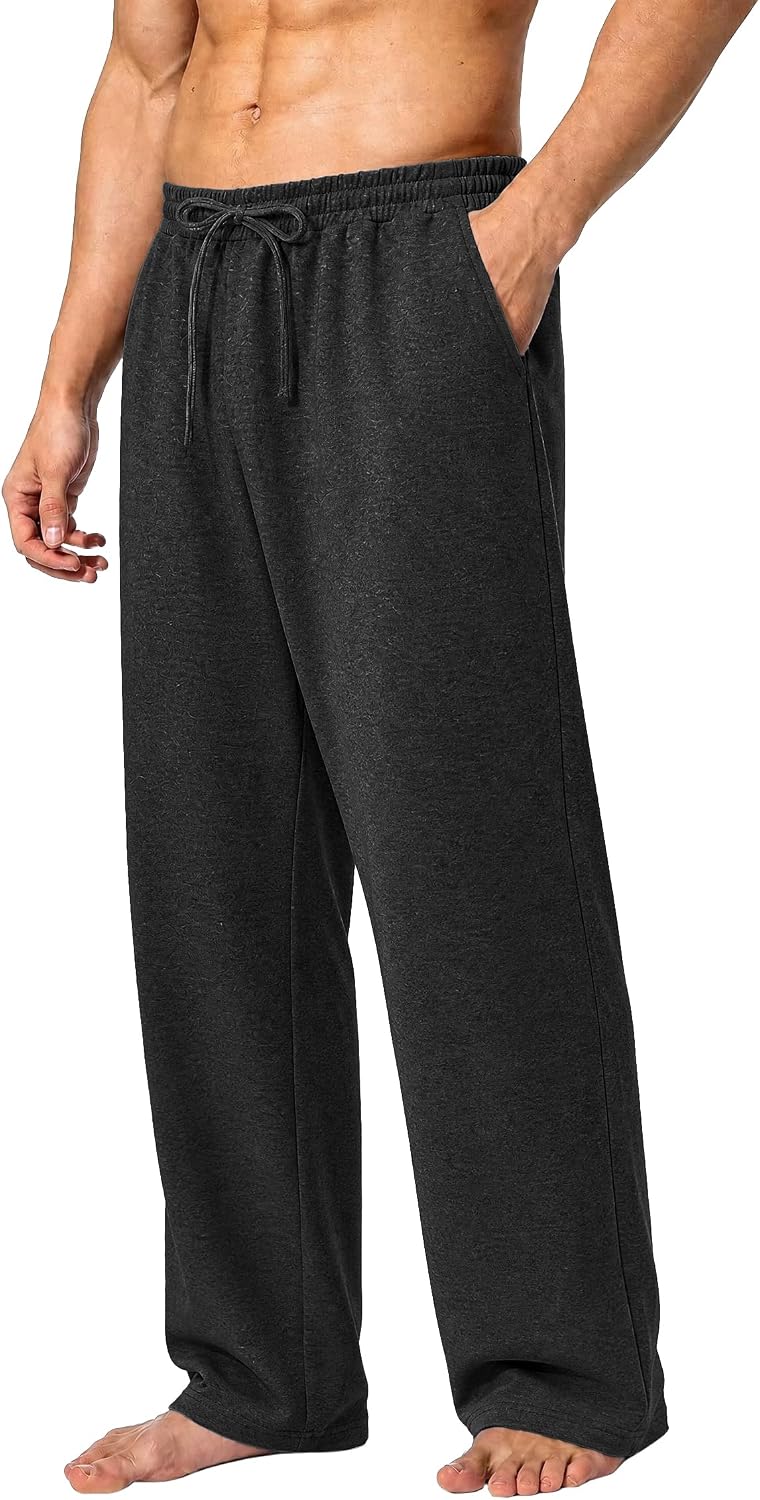 Auxo Mens Cotton Sweatpants Open Bottom Baggy Loose Sweat Pants Casual Yoga Lounge Pants Wide Leg Sweatpants with Pockets