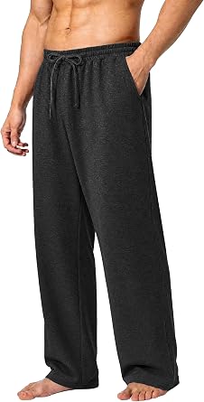 Auxo Mens Cotton Yoga Baggy Sweatpants Wide Leg Open Bottom with Pockets