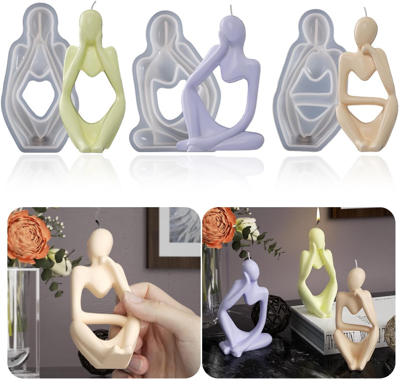 3Pcs Silicone Candle Molds, Art Thinker Epoxy Resin Molds Human Statues Sculptures Silicone Molds for Epoxy Resin Crafts Decorative Table Ornament