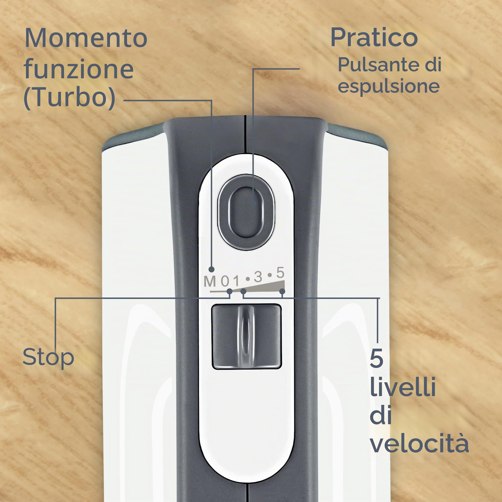Bosch Styline MFQ49700 - Agitatore manuale a 5 livelli, 2 ganci per frusta e impastare, cavo a spirale, in acciaio inox, 850 W, bianco/argento scuro