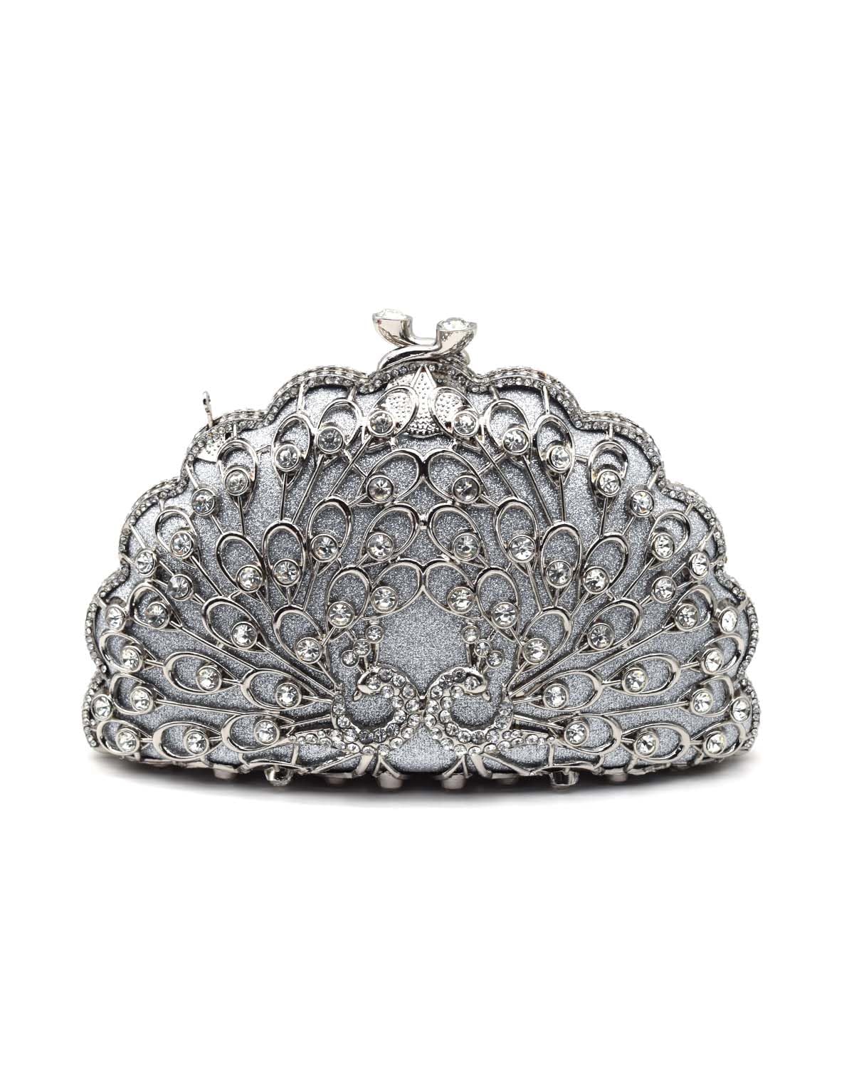 Evening Clutch Purse for Women, Wedding Guest Clutch Metal Chain Crossbody Shoulder Bag, Rhinestone Purse