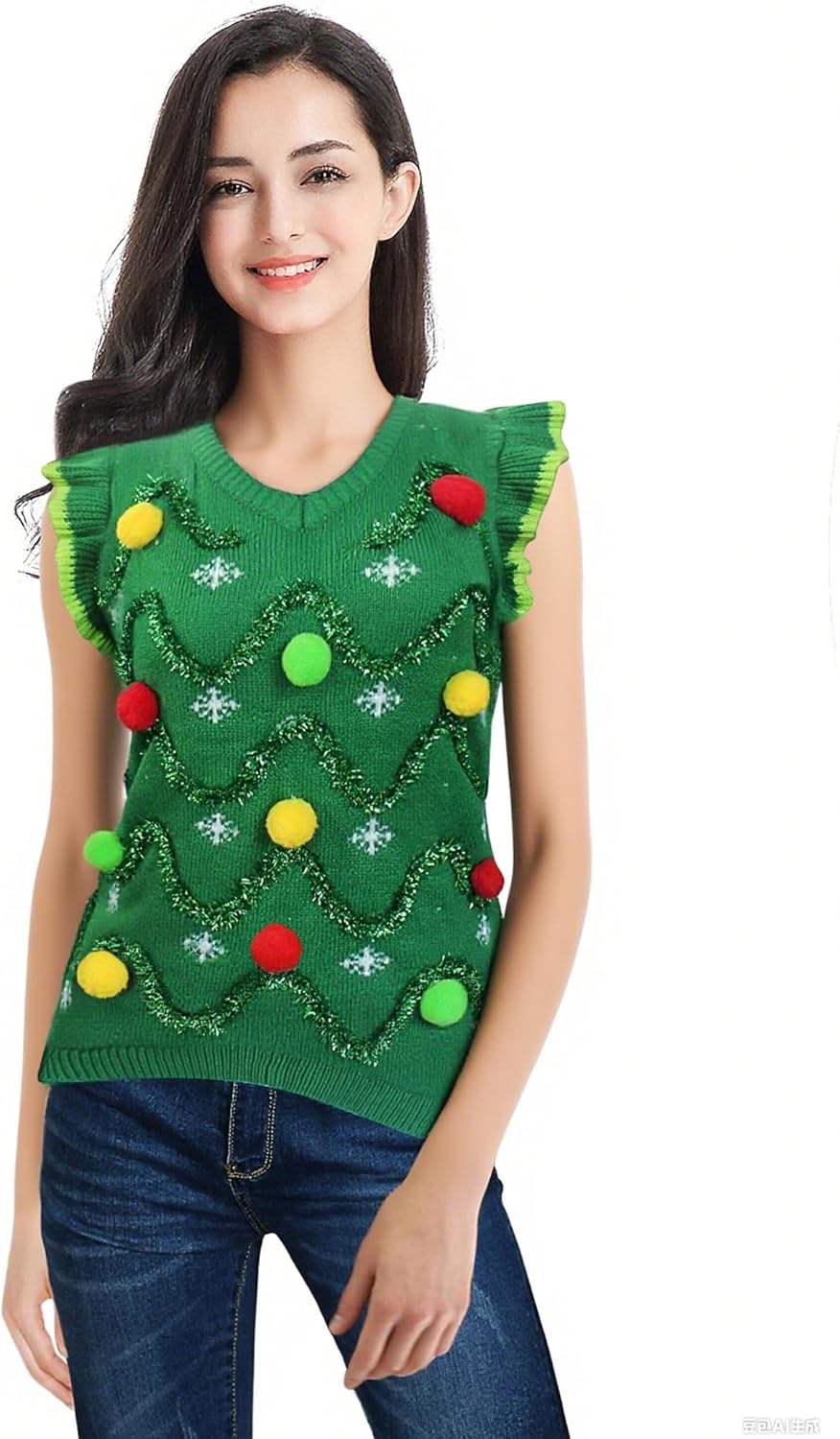 v28 Ugly Christmas Sweater for Women Reindeer Funny Merry Knit Sweaters Vest