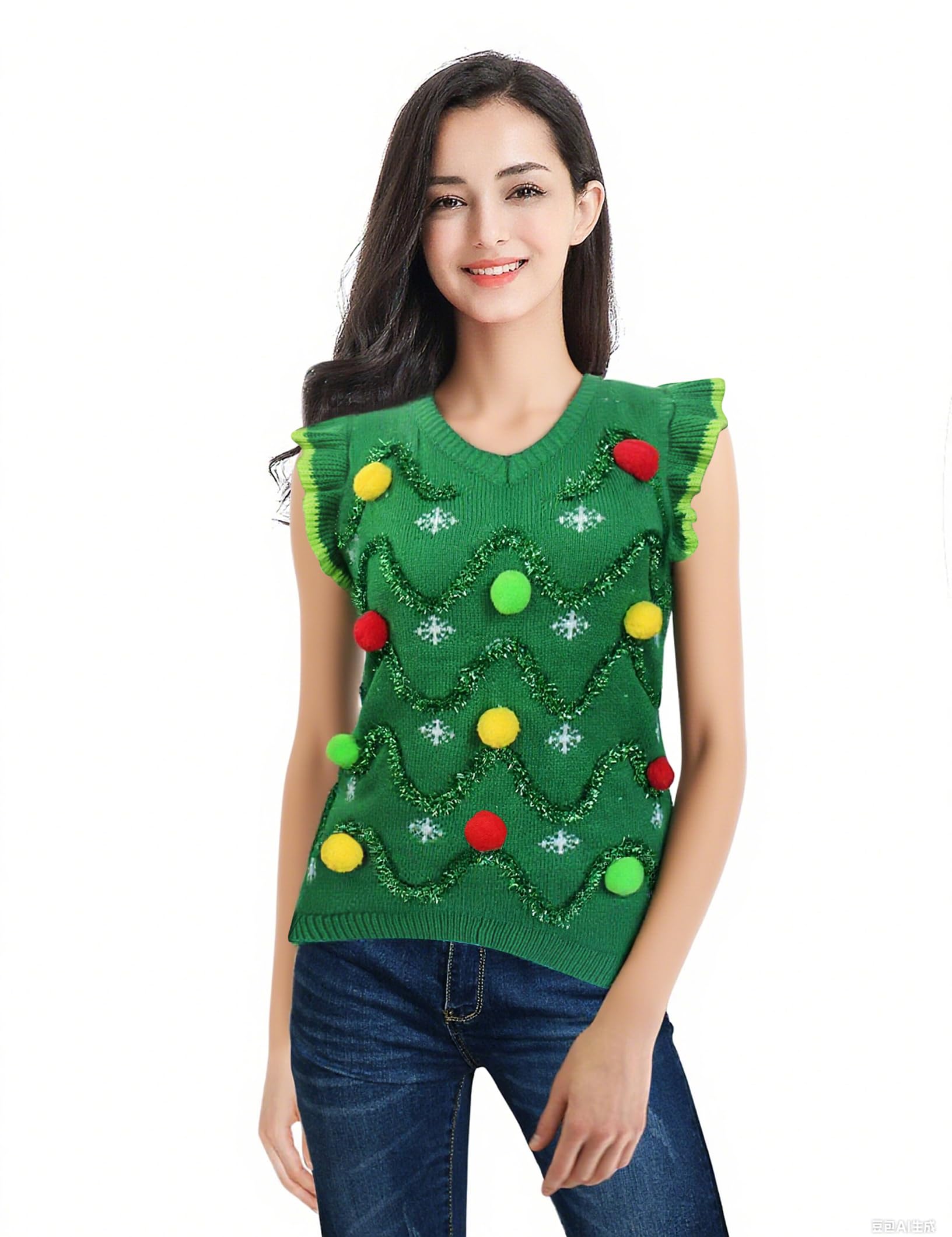 v28 Ugly Christmas Sweater for Women Reindeer Funny Merry Knit Sweaters Vest