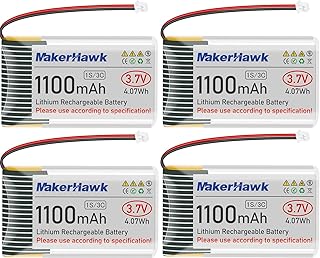 MakerHawk 3.7V 1100mAh LiPo Battery 102540 Rechargeable 1S Lithium Polymer Battery with Protection Board Insulated Rubber Tape, Micro JST 1.25 Plug for Arduino ESP32 Development Board (4 Pack)