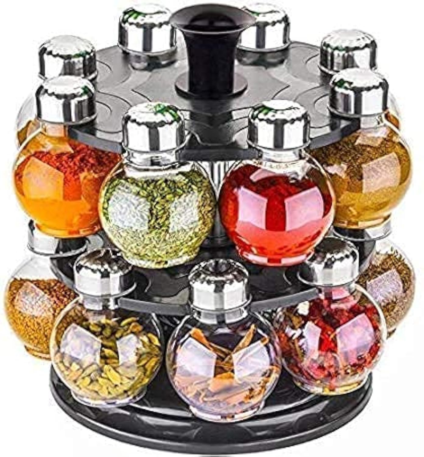 RUBBY Multipurpose Plastic Big Revolving Spice Rack 16 in 1 / Masala Rack Set/Condiment Set/Spice Container