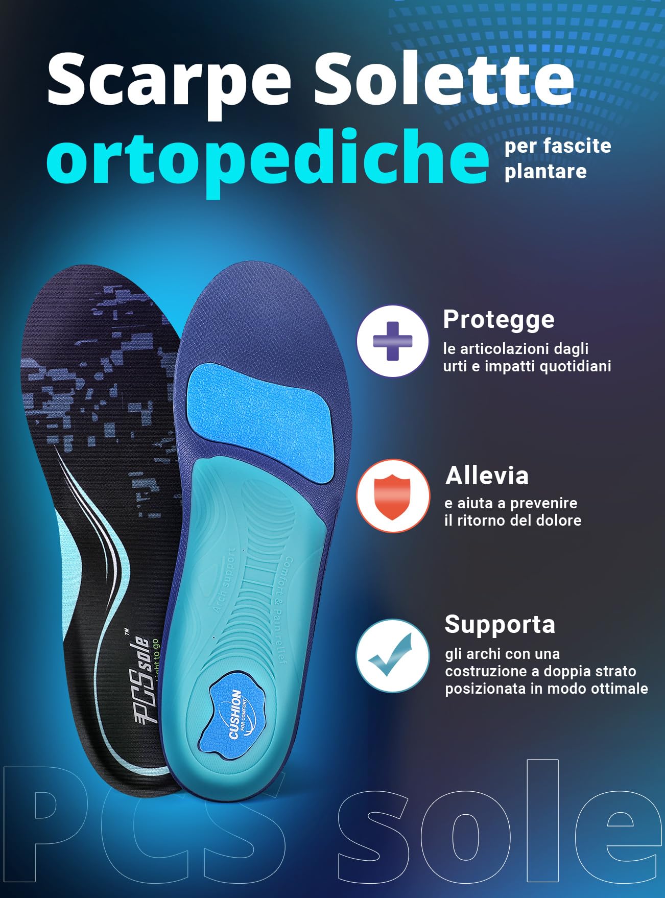 PCSsole Plantare Ortopedico Solette Scarpe plantari per tallonite Per Piede Piatto, Spina Calcaneare, Fascite Plantare, Metatarsale, Per Uomini E Donne
