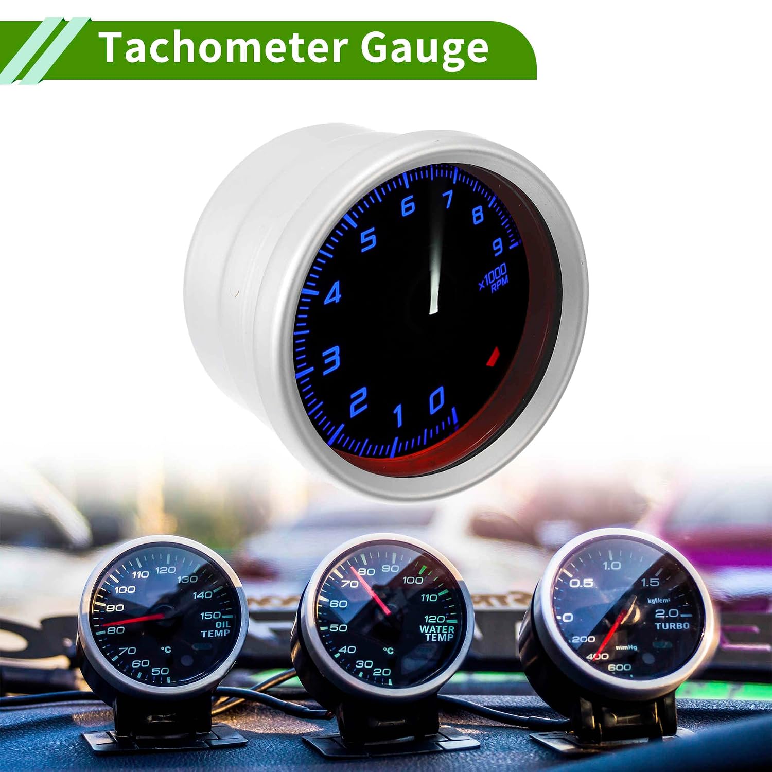 2" 52mm Tachometer Gauge Colorful Pointer RPM Tachometer Tach Gauge 0-9000RPM W/Sensor and Bracket Universal Car DC 12V
