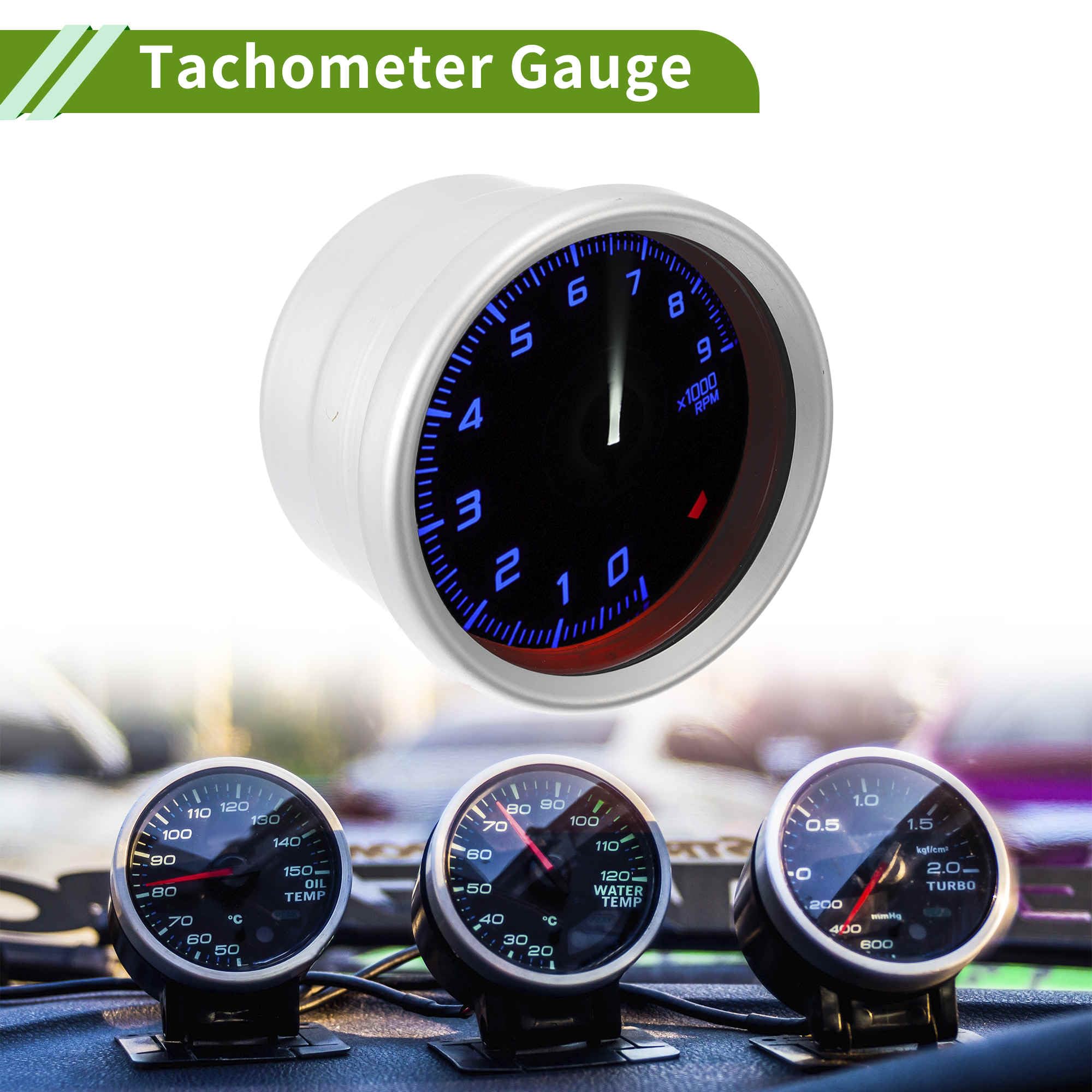 Tacómetro RPM Colorido 1Pc 0-9000RPM 52mm Para Coche 12V