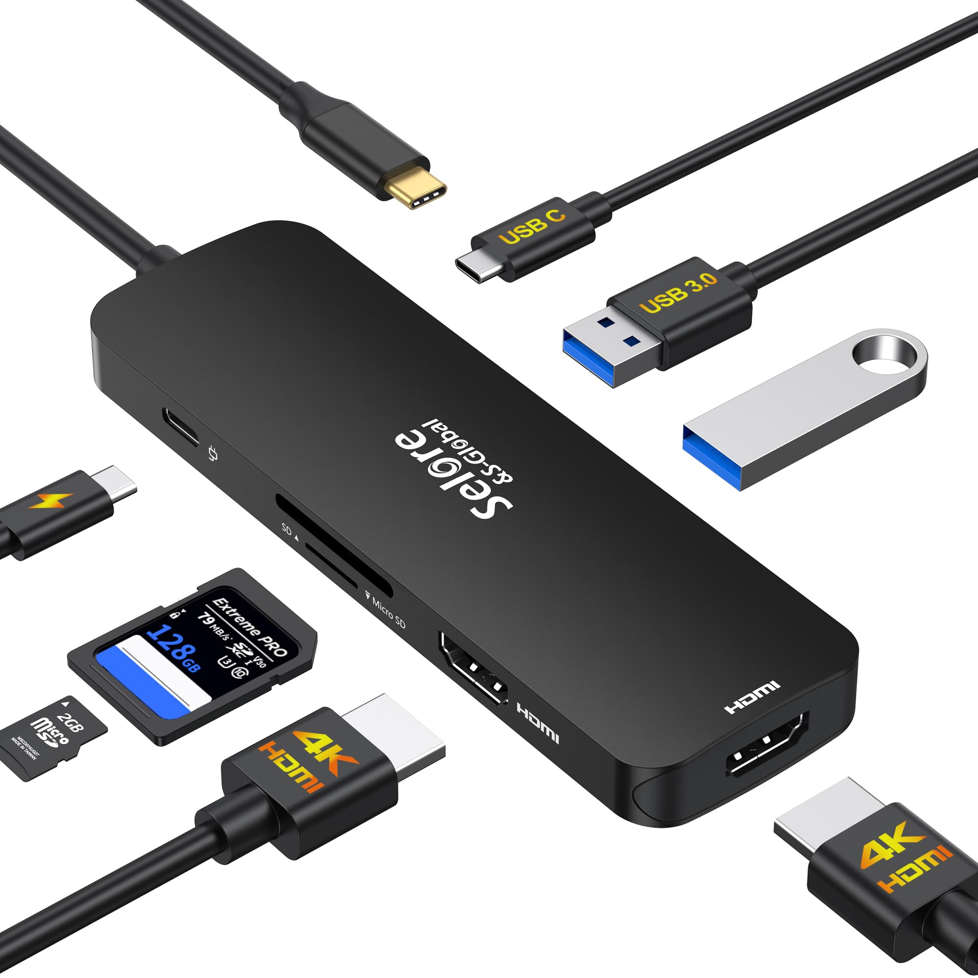 USB C Docking Station Dual HDMI Monitor, USB C to Dual HDMI Adapter with 2HDMI Ports, PD Charging, SD/TF, USB A&C 3.0 Ports, Laptop Docking Station for Dell XPS/HP/Lenovo/Surface/Yoga etc(Black)