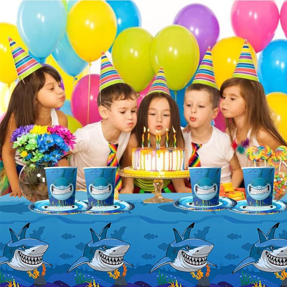 Stoviglie per Feste Squalo,Doyomtoy Animali Oceanici Compleanno Squali Decorazioni Ocean Sea Piatti di Compleanno, Tazze, Tovaglioli per Bambini Compleanno Favors 20 Ospiti