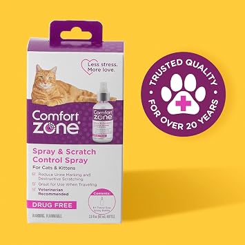 Comfort Zone Cat Calming Pheromone Spray: Travel Size (2 oz); Proven to Reduce Destructive Scratching, Urine Marking, and Stress