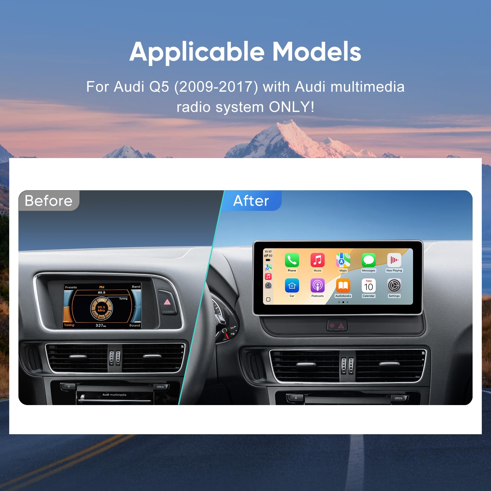10.25 inch Touch Screen for Audi Q5 Multimedia (2009-2017) Wireless CarPlay Android Auto Upgrade Factory Car Radio Retain Original Stereo System
