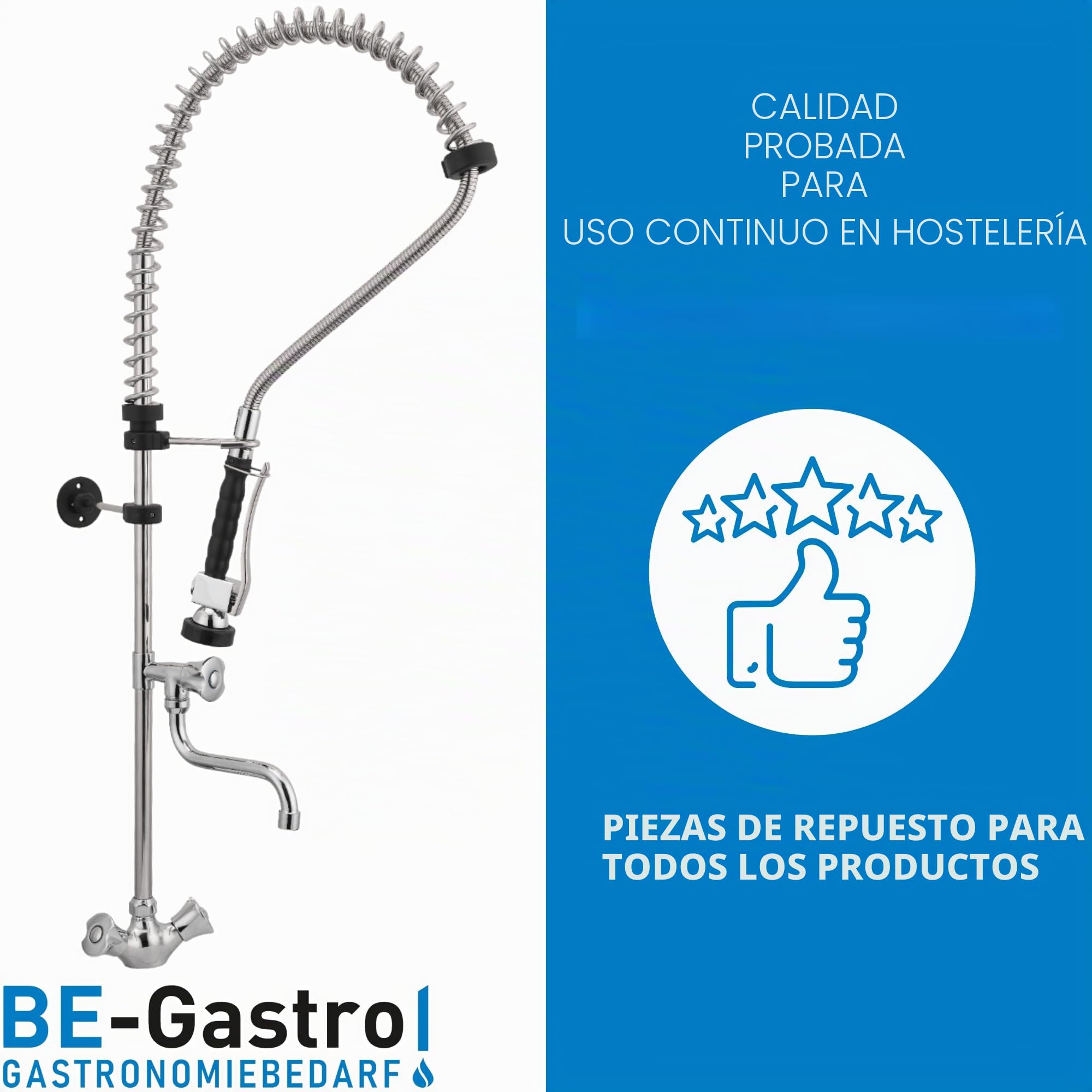 BE-GASTRO I Grifo Industrial Hostelería - Alcachofa de ducha con mango giratorio (incluye grifo, grifo mezclador y mango giratorio ergonómico)