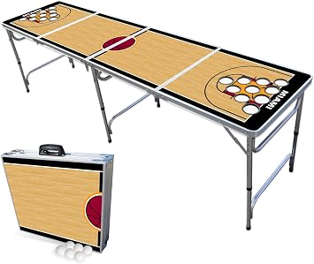 8-Foot Folding Portable Pong Table w/Optional Cup Holes & LED Lights - Miami Basketball Court Choose Your Model