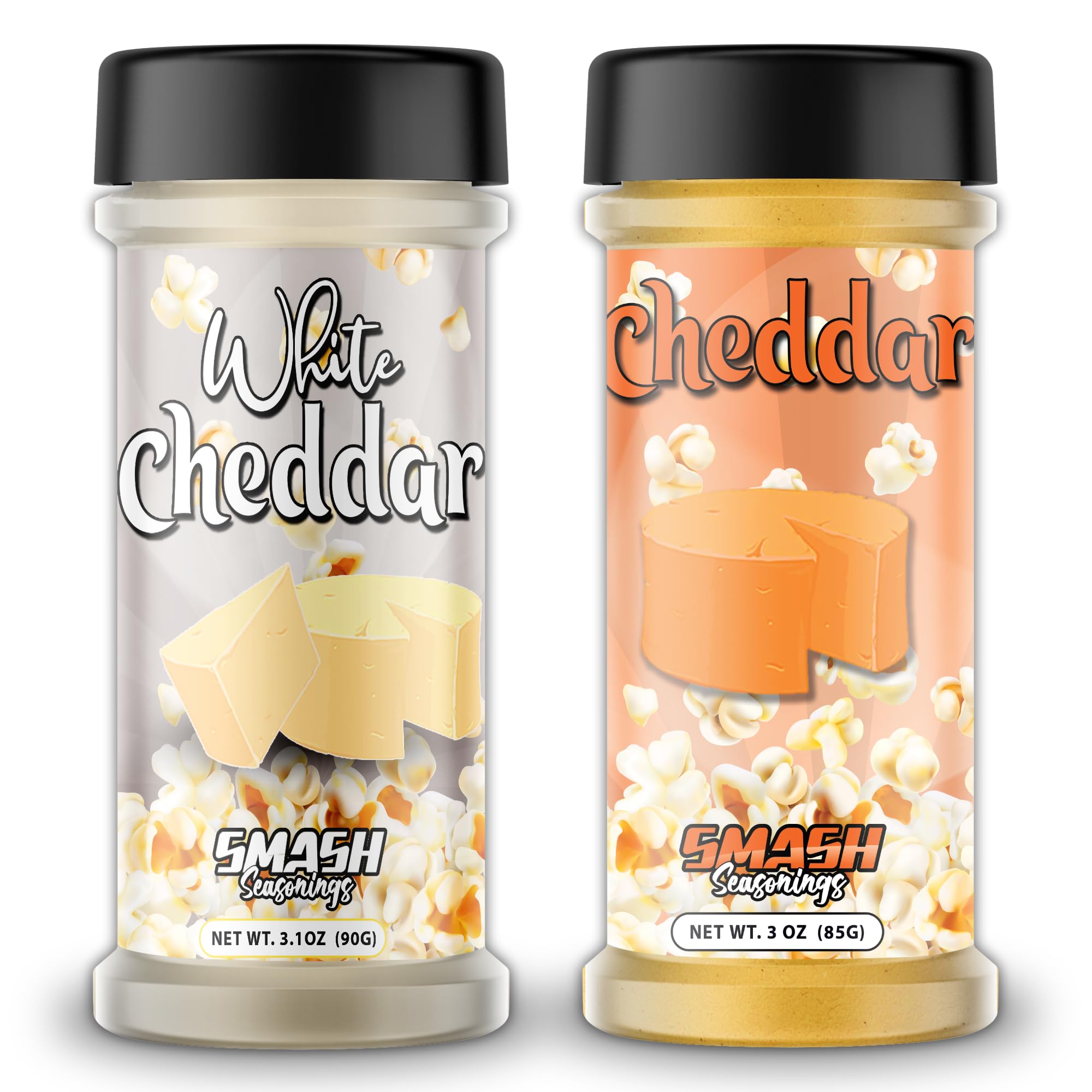 White Cheddar & Orange Cheddar Popcorn Seasoning Shaker – 2 Pack Bold Double Cheese Snack Blend – Gourmet Sprinkle for Popcorn, Chips, Fries, Pasta,