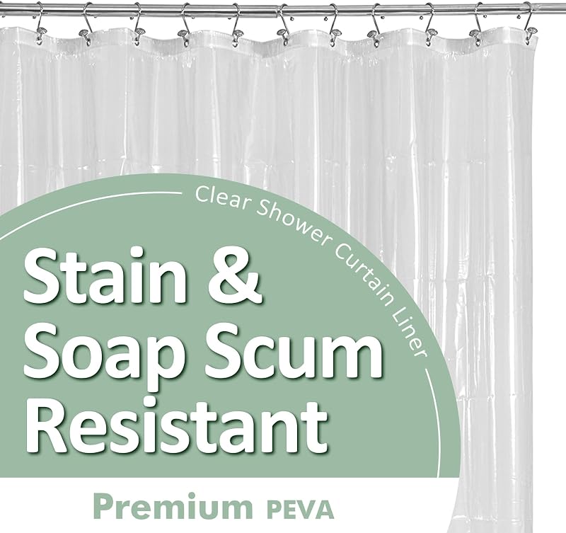 Barossa Design Premium Cortina de ducha tamaño estándar, transparente | Certificado Oeko-tex, ojales inoxidables, 3 imanes inferiores, PEVA impermeable, bonita cortina de baño ligera