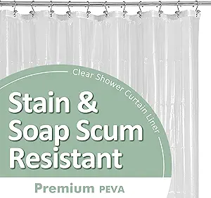 Barossa Design Plastic Shower Liner Clear - Premium PEVA Shower Curtain Liner with Rustproof Grommets and 3 Magnets, Waterproof Cute Lightweight Standard Size Shower Curtains for Bathroom - Clear