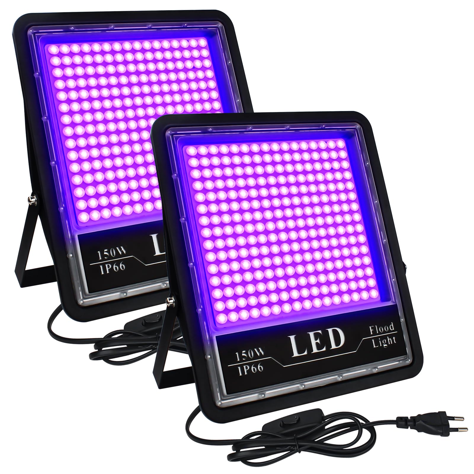 Eleganted 2 szt., 150 W, czarne światło UV, 395-405 nmLED, czarne światło świetlne, IP66, wodoodporne światło UV na imprezę czarnego światła, GLOW, obraz fluorescencyjny, obraz ciała, Halloween