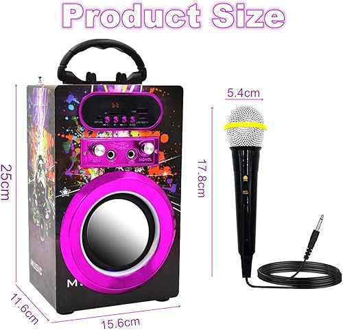 Miniatura 6 de Máquina de karaoke Bluetooth para niños con 2 micrófonos, control remoto, altavoz de karaoke inalámbrico, máquina de karaoke portátil, reproductor