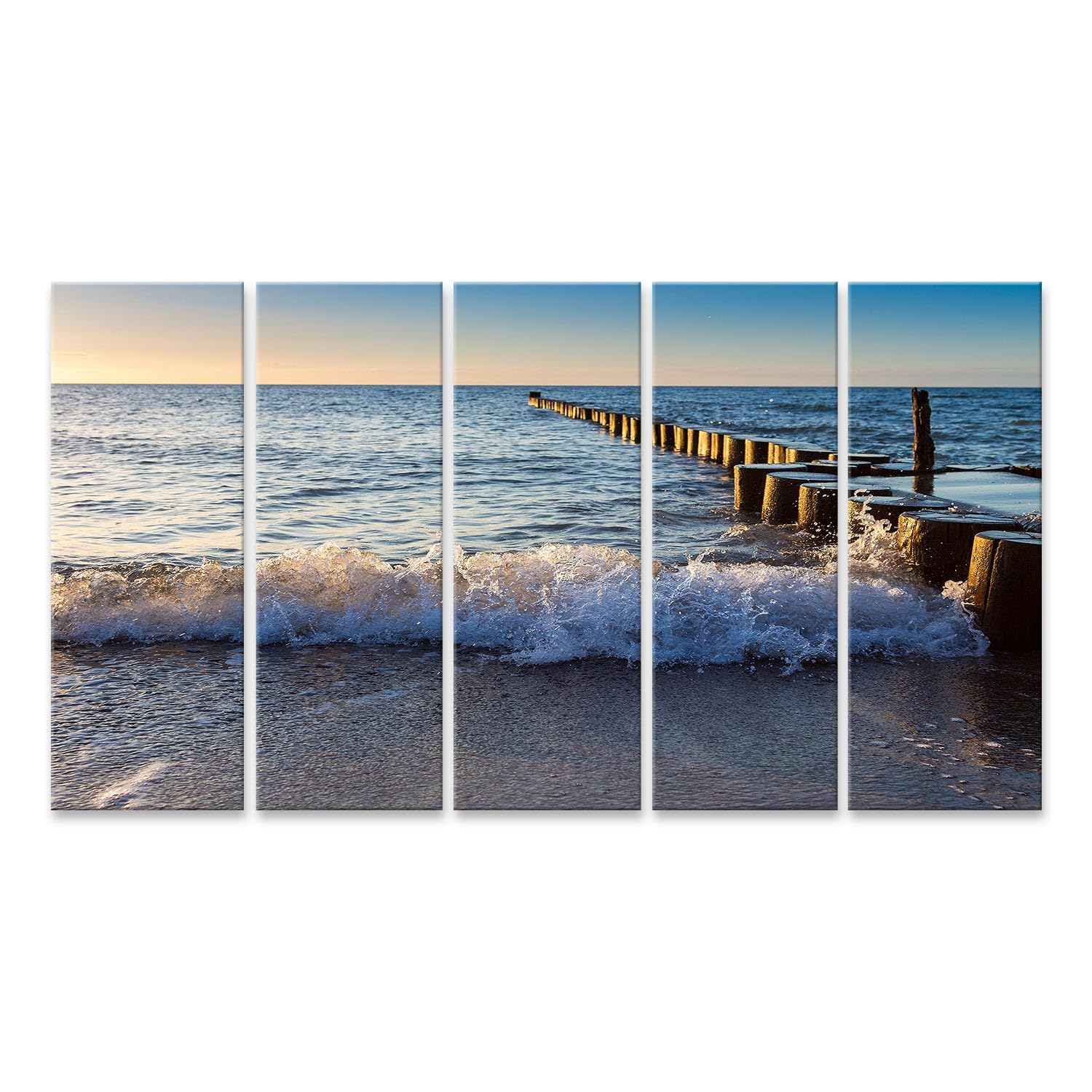 islandburner Bild auf Leinwand Wellen am Ostseestrand bei Sonnenuntergang Bilder Wandbilder 160x80cm