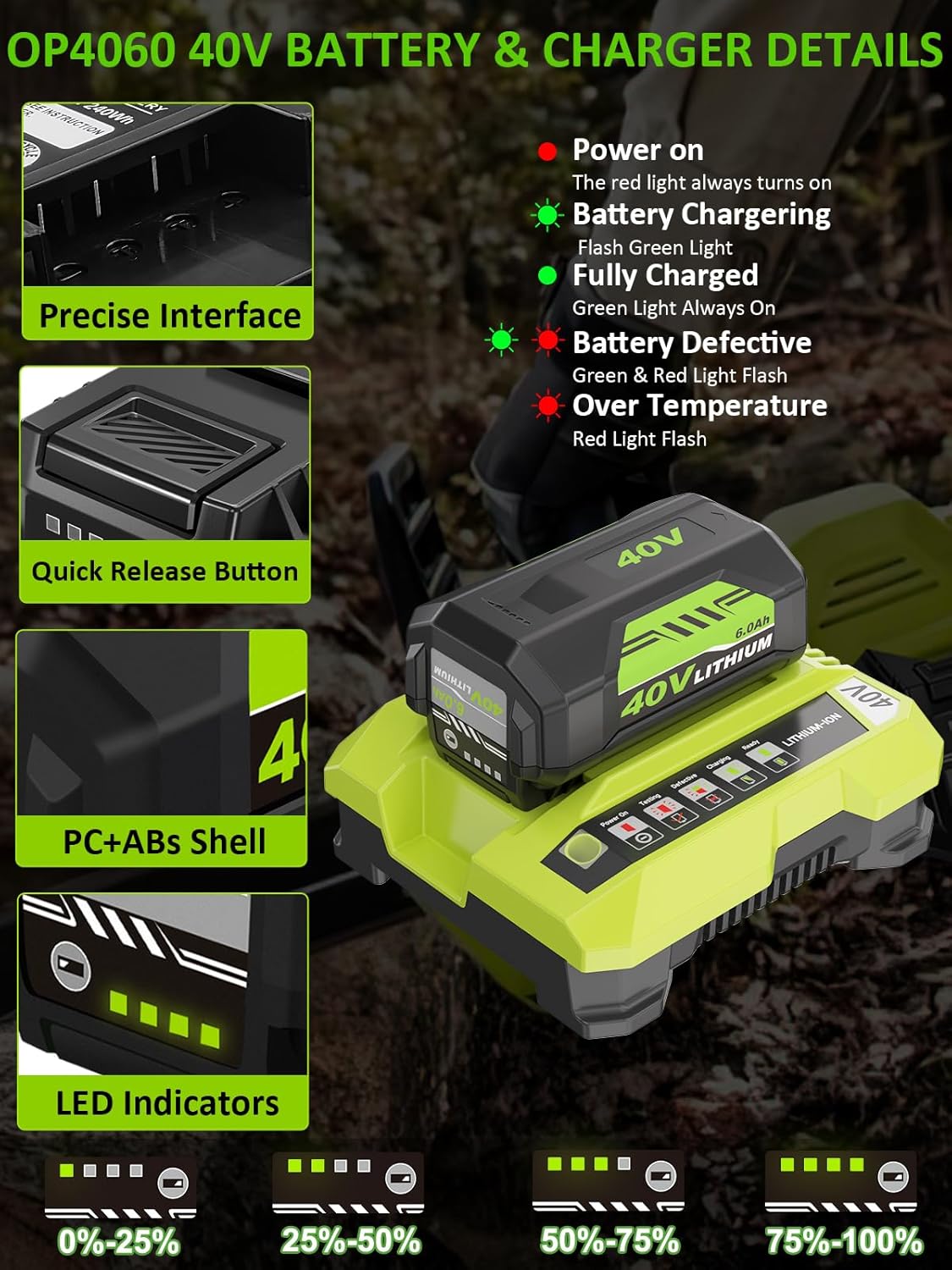 2Pack Upgraded 6.0Ah 40 Volt Lithium ion Batteries High Capacity OP4060 Replacement for Ryobi 40V Battery 6.0Ah OP40602 OP4040 OP4026 OP4050 Compatible with Ryobi 40 Volt Power Tools and Chargers - Image 6