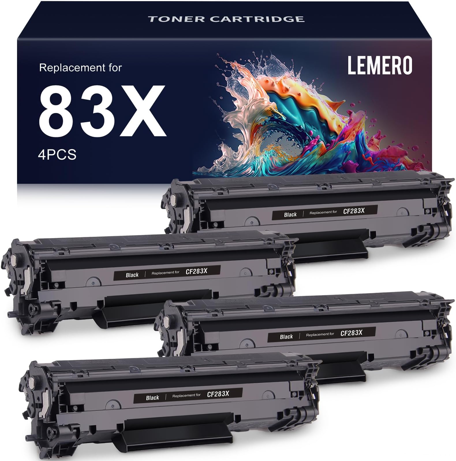 LEMERO 83X CF283X Toner Cartridge Compatible Replacement for HP 83X CF283X 83A CF283A High Yield - use with LaserJet Pro M201dw MFP M225dw MFP M225dn MFP M225nw (Black, 4-Pack)