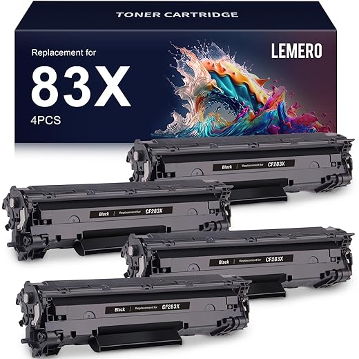 LEMERO 83X CF283X Toner Cartridge Compatible Replacement for HP 83X CF283X 83A CF283A High Yield - use with Laserjet Pro M201dw MFP M225dw MFP M225dn MFP M225nw (Black, 4-Pack)